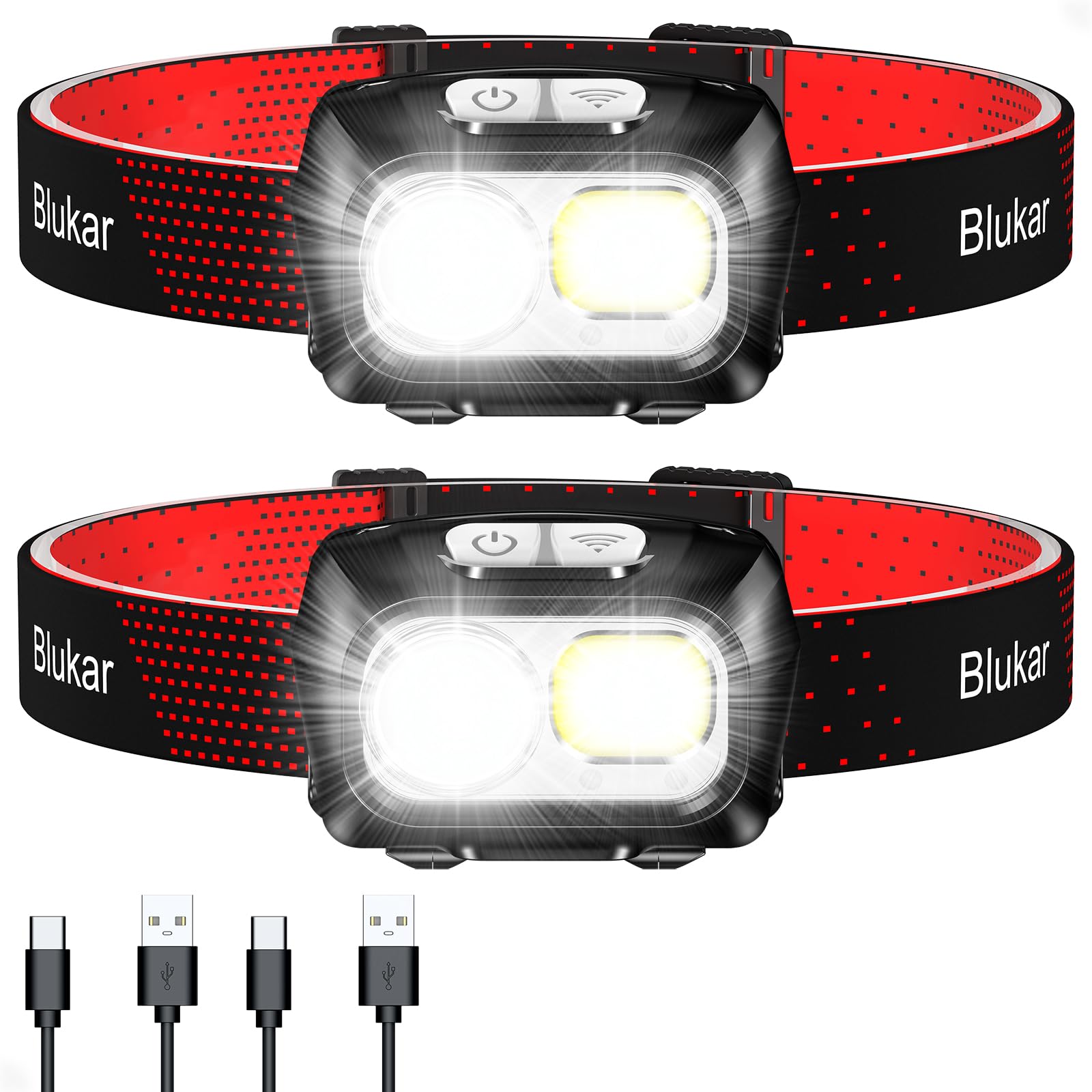 Blukar Torcia Frontale LED 2000 Lumen, 2 Pezzi