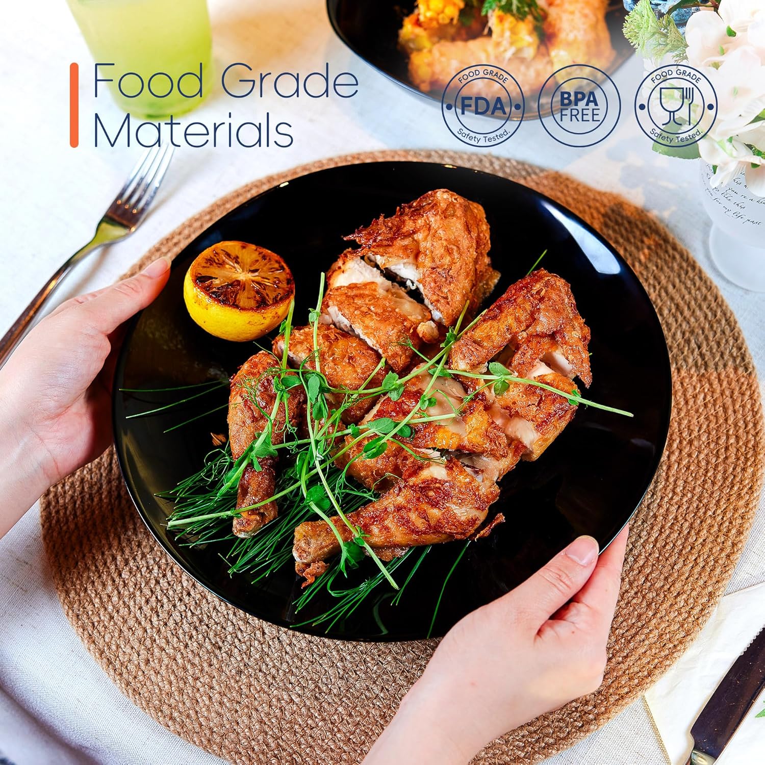 Servizio da Piatti in Vetro Opalino 18 Pezzi, Nero - immagine 3