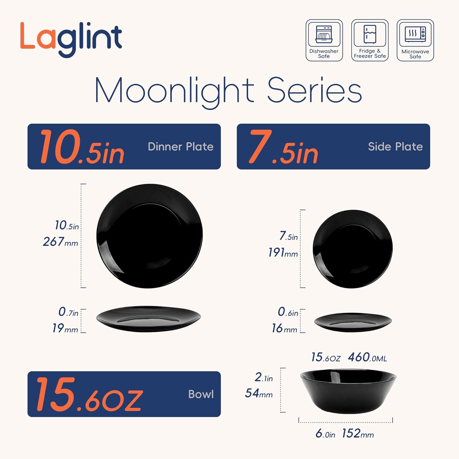 Servizio da Piatti in Vetro Opalino 18 Pezzi, Nero - immagine 6