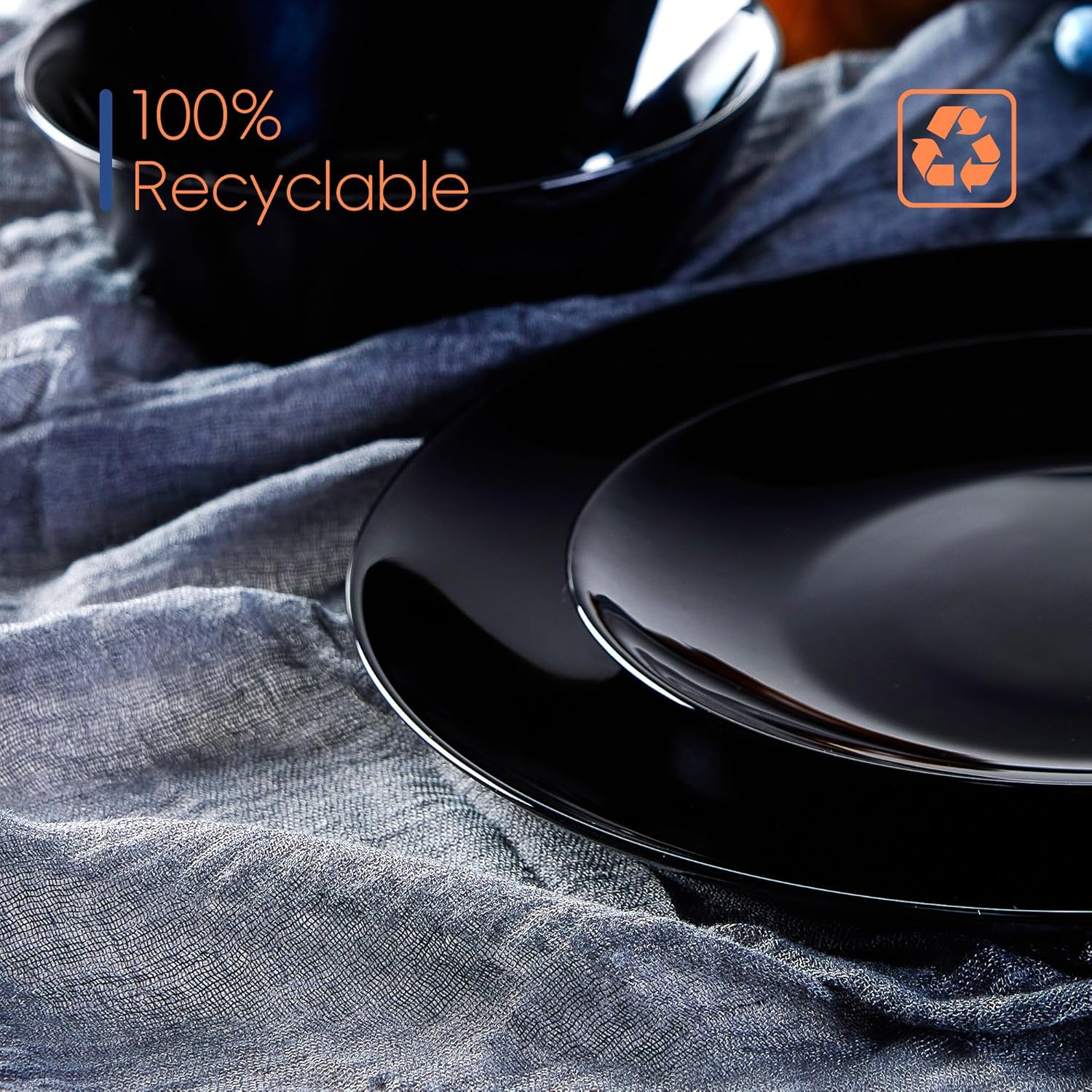 Servizio da Piatti in Vetro Opalino 18 Pezzi, Nero - immagine 7