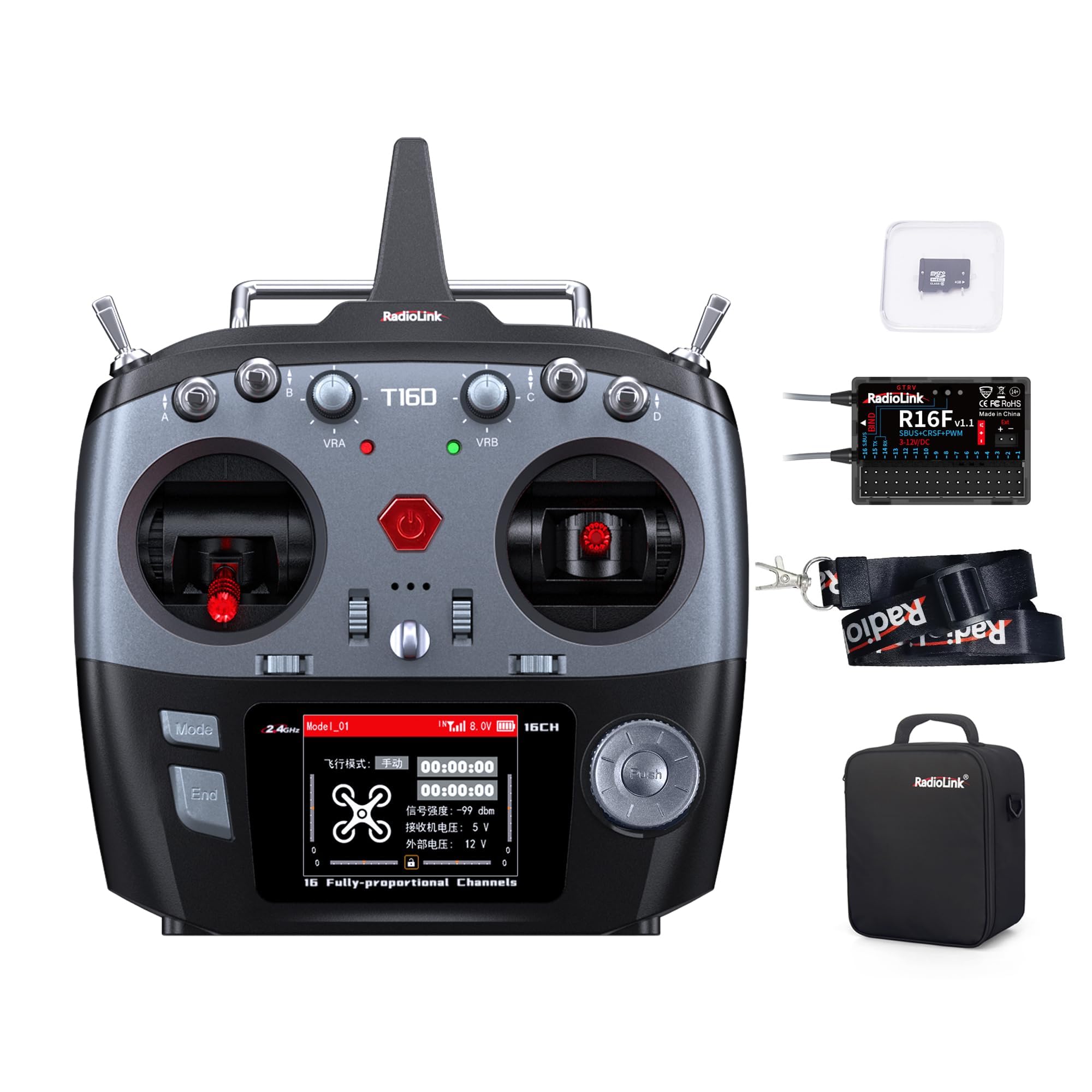 T16D Trasmettitore RC 16 Canali con Ricevitore R16F