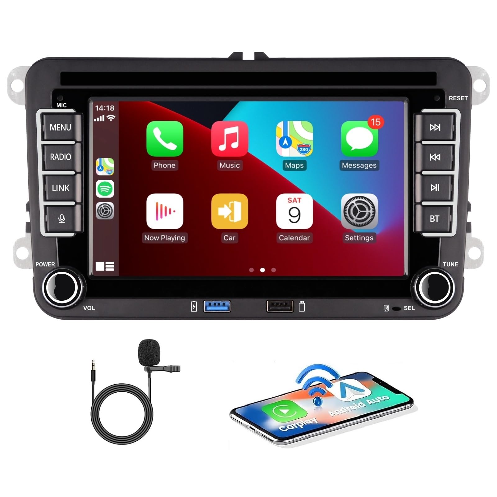 Afrfamma VW Autoradio Doppio Din 7" IPS per Golf 5 6 Polo