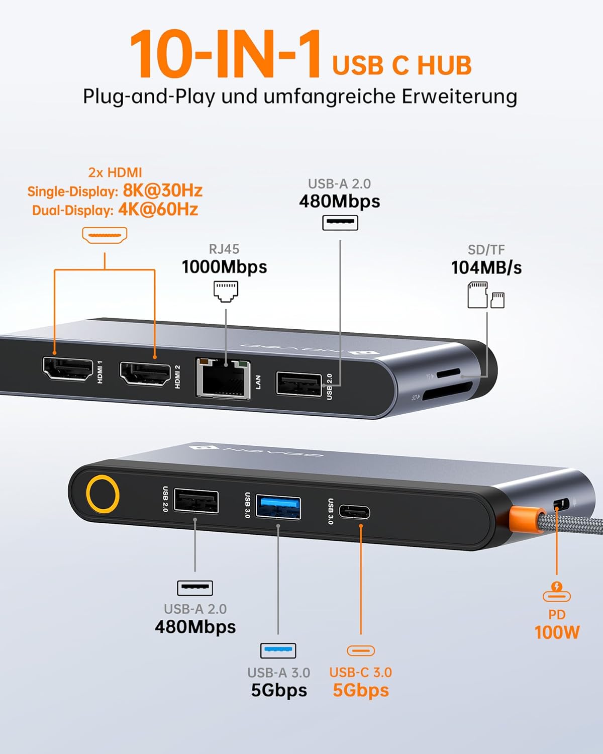 Novoo Docking Station USB-C Dual HDMI 8K/4K - immagine 2