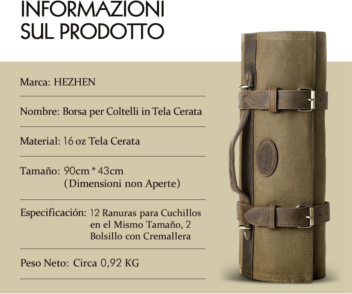 HEZHEN Chef Rotolo di Coltello Borsa per Coltelli - immagine 2