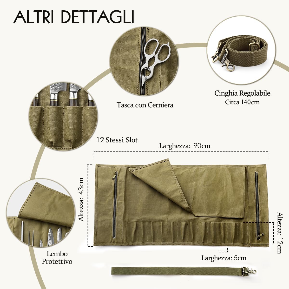 HEZHEN Chef Rotolo di Coltello Borsa per Coltelli - immagine 3