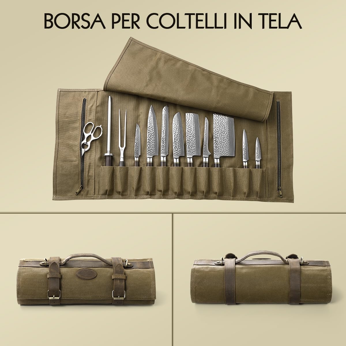 HEZHEN Chef Rotolo di Coltello Borsa per Coltelli - immagine 4