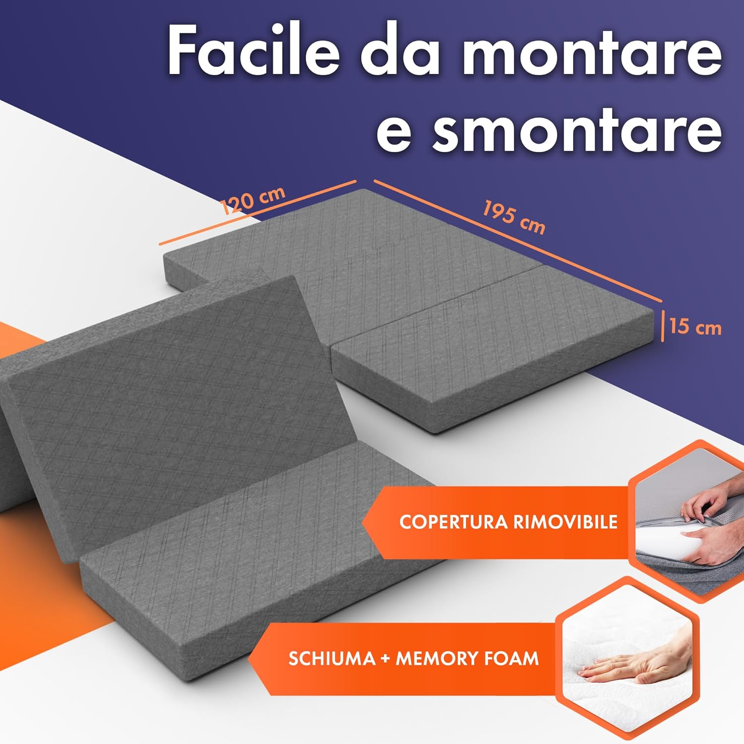 Dynmc You Materasso Pieghevole Matrimoniale, Grigio Scuro - immagine 6