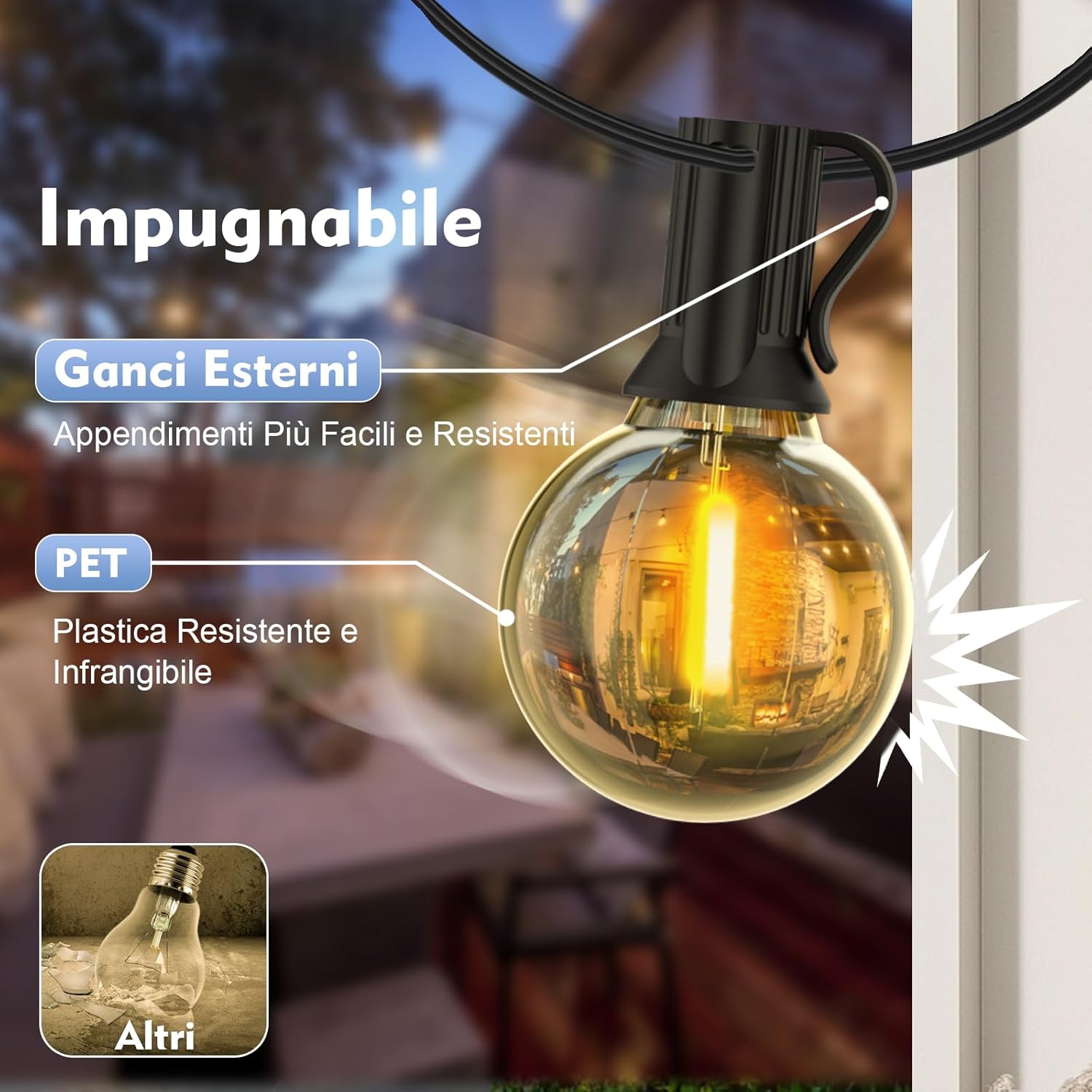 Yuusei Catena Luminosa Esterno 80M con Bulbi G40 - immagine 5