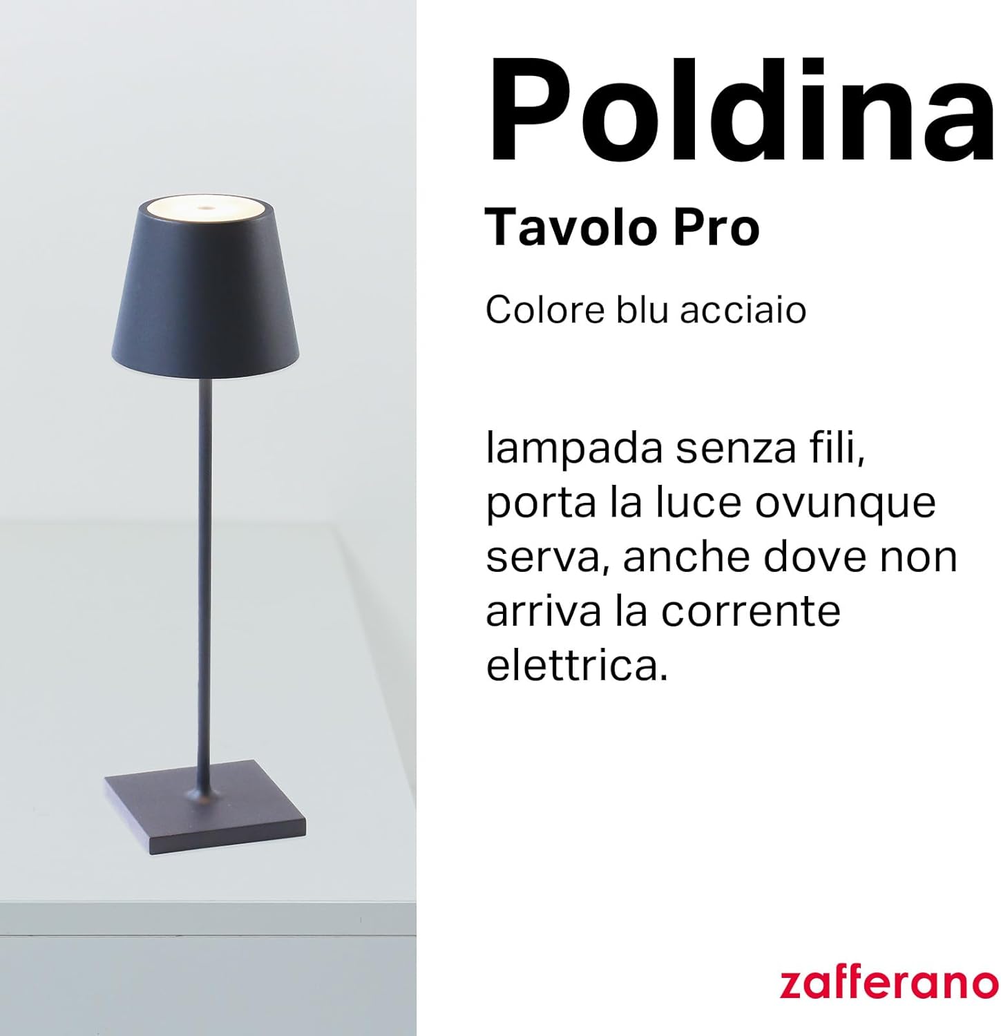 Zafferano Poldina Pro - Lampada da Tavolo Ricaricabile - immagine 2