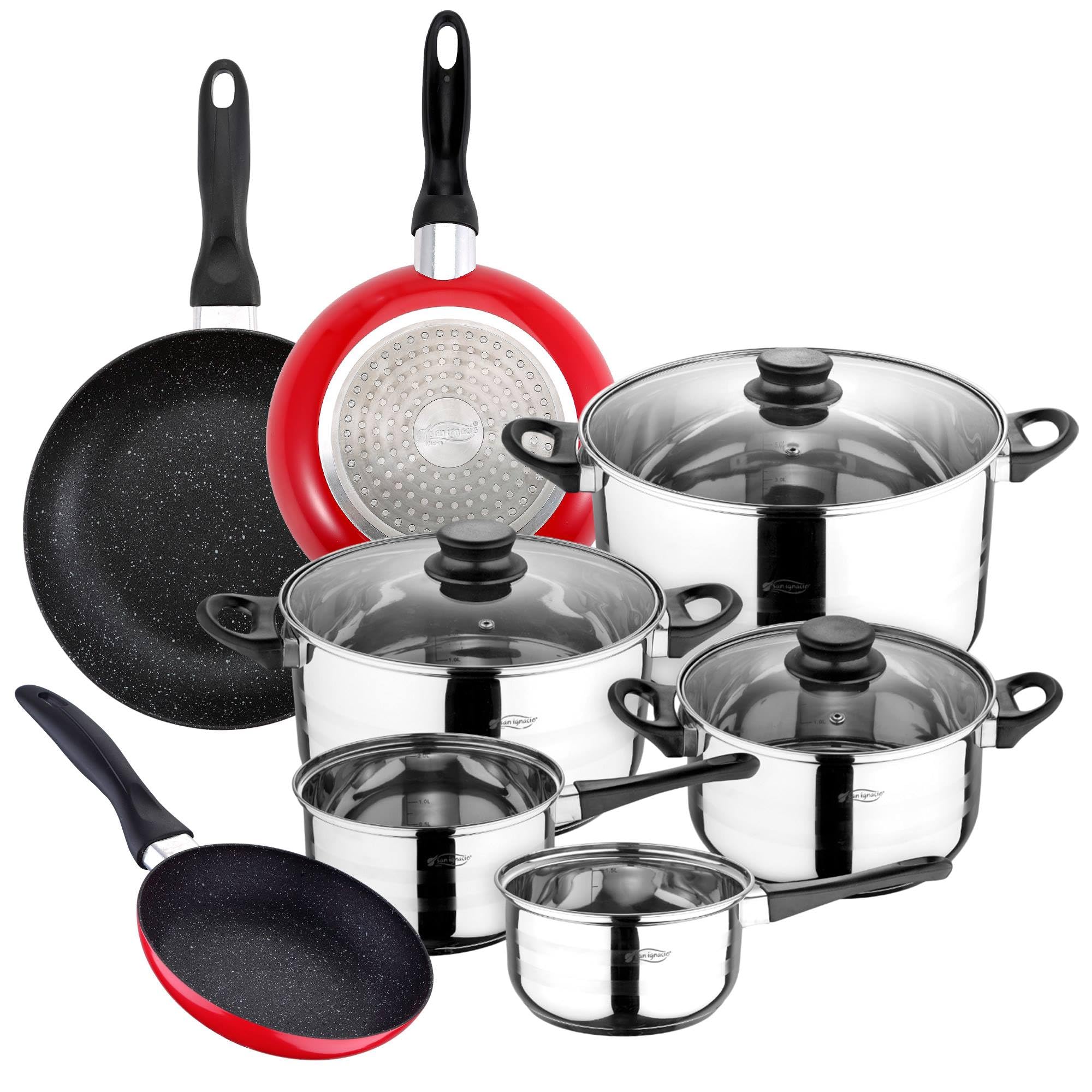 Set di utensili da cucina 8 pezzi + 3 padelle 16/20/24 cm alluminio San Ignacio