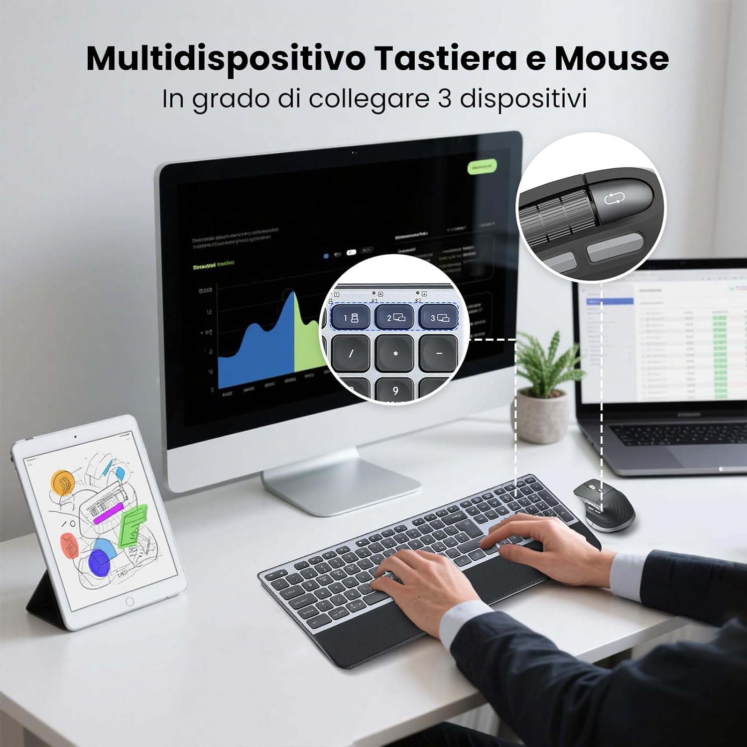 Tastiera e Mouse Wireless Combo Multidispositivo - immagine 4
