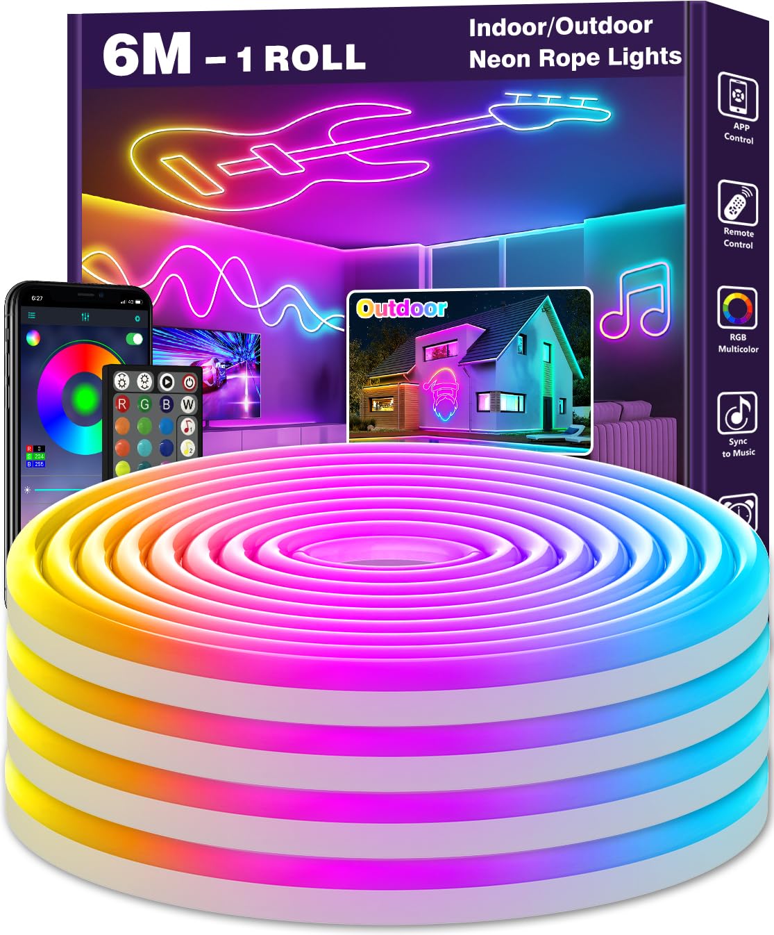 Letianpai Striscia LED Neon 6m Flessibile IP65 | Velz