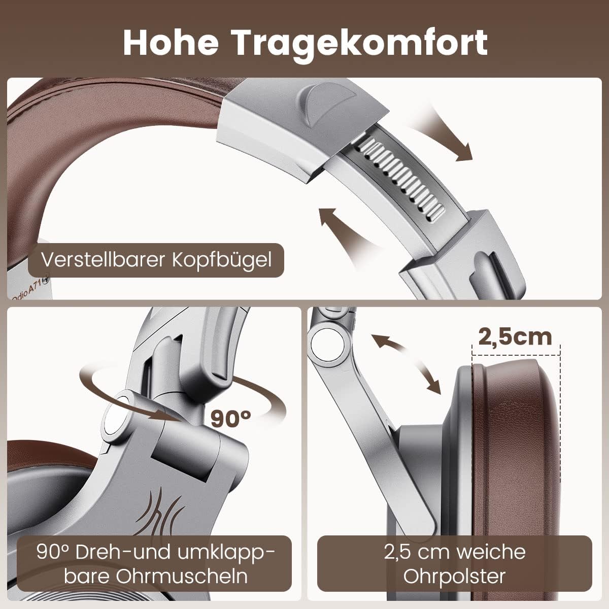 Oneodio A71 Hi-Res Cuffie Cablate Over Ear, Argento - immagine 7