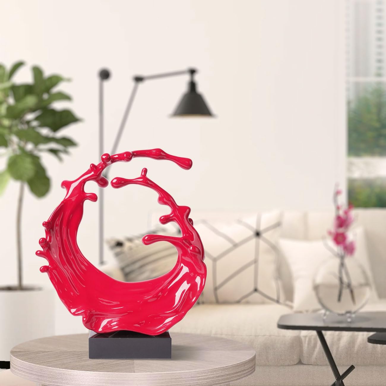 Nenbolec Scultura Moderna Astratta Onda Marina 42cm, Rosso - immagine 2