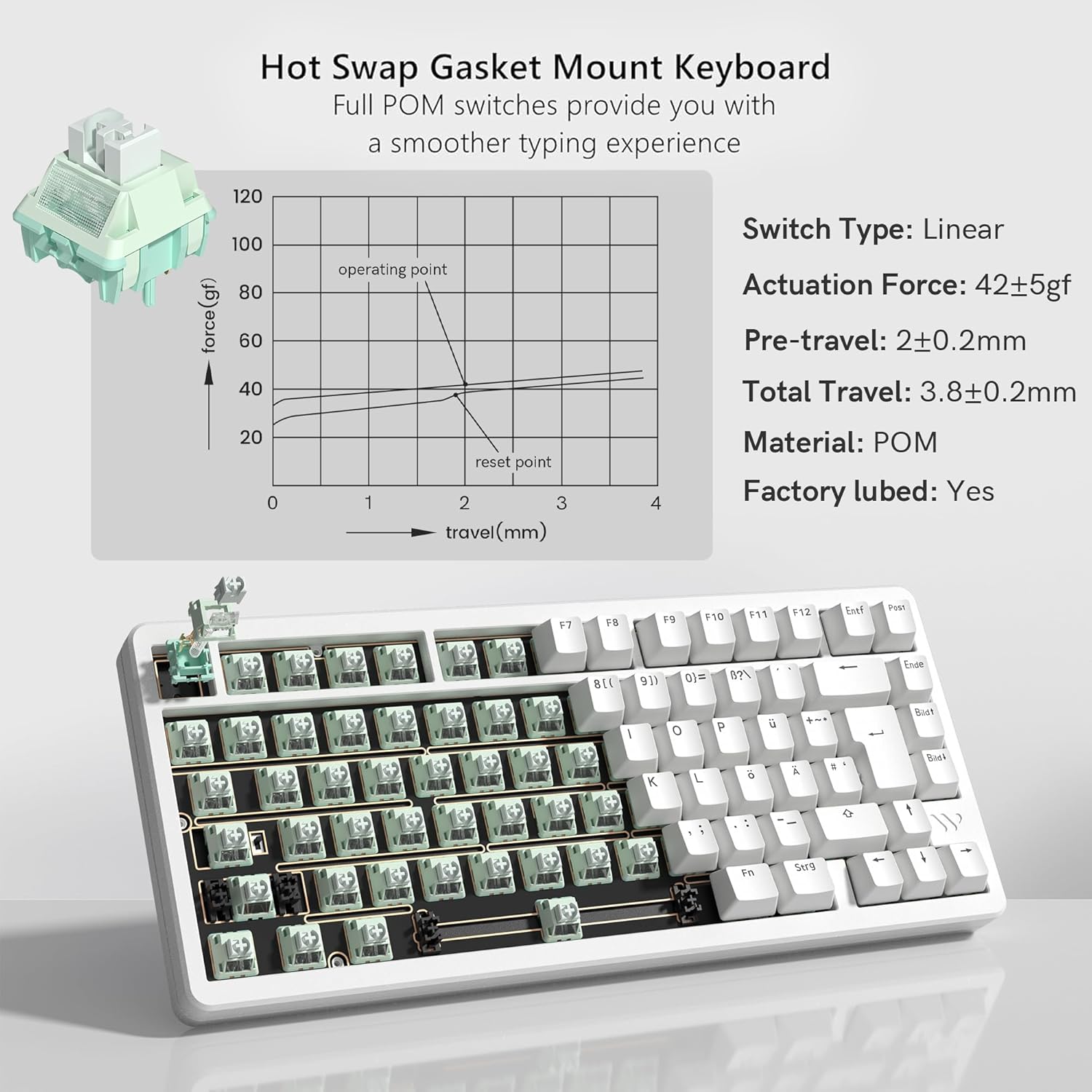 SK75 - Tastiera Meccanica Wireless 75% Alluminio, Bianco - immagine 5