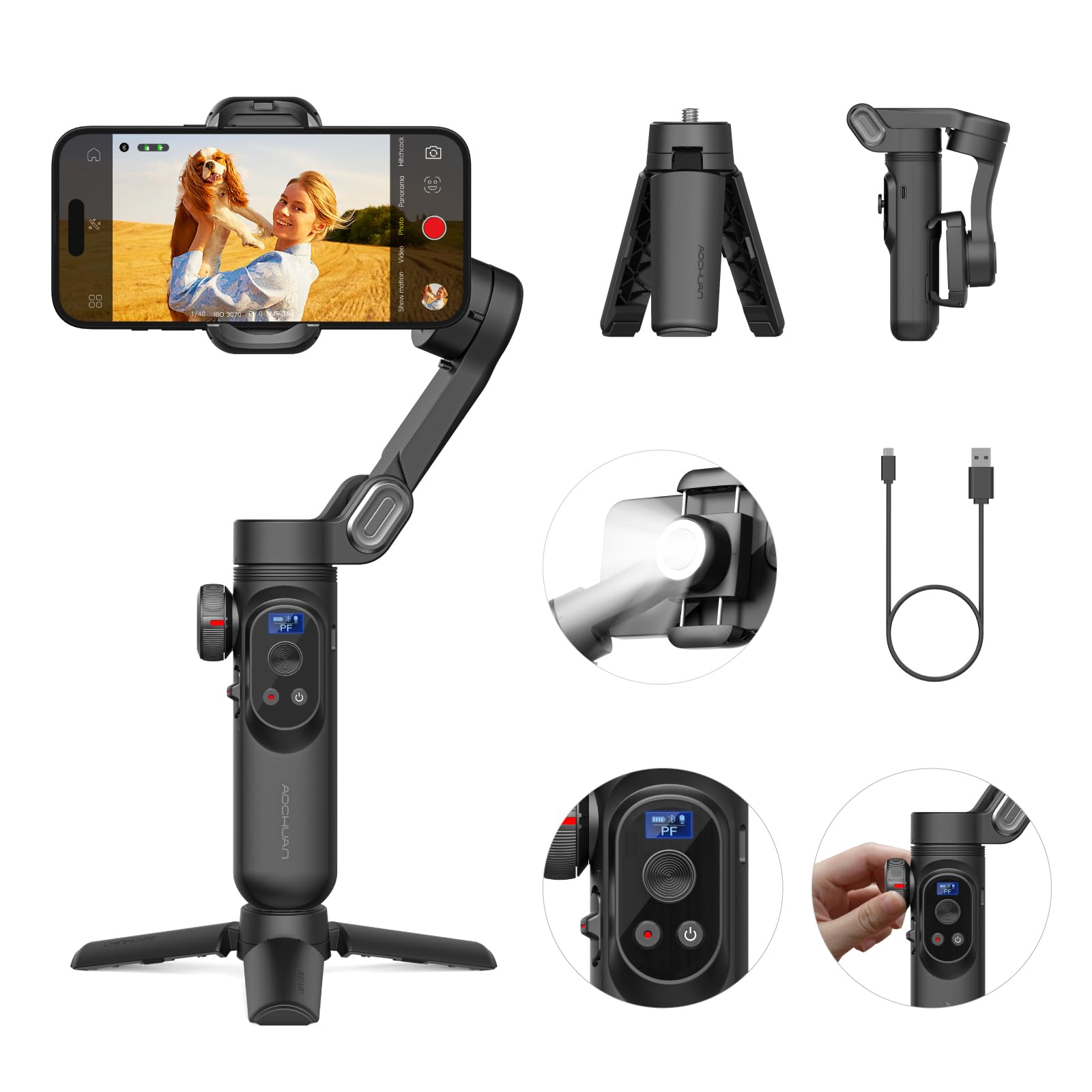 Aochuan Stabilizzatore Pieghevole 3 Assi per Smartphone