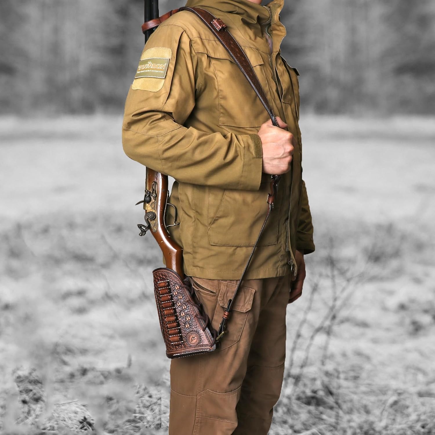 TOURBON Poggiaguancia in Pelle per Fucile Fatto a Mano - immagine 7