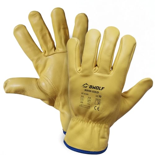 Bwolf MANA Guanti da Lavoro in Pelle da Uomo, Oro