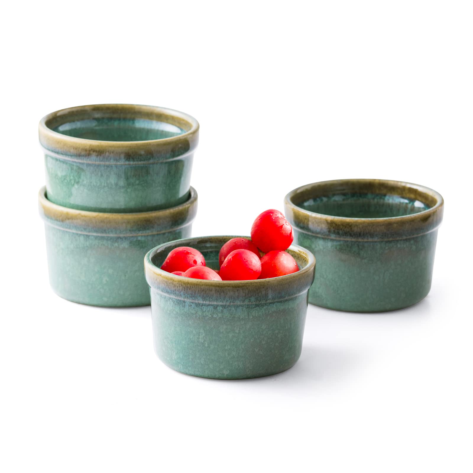 4X Pirottini per Soufflé, Stampi per Soufflé, Ciotole in Ceramica per Creme Brulè, Set da Stampi a Prova di Forno per Crema Pasticcera, Budino, Dolci e Pasticceria, Coppette per Soufflé, Verde Lucido