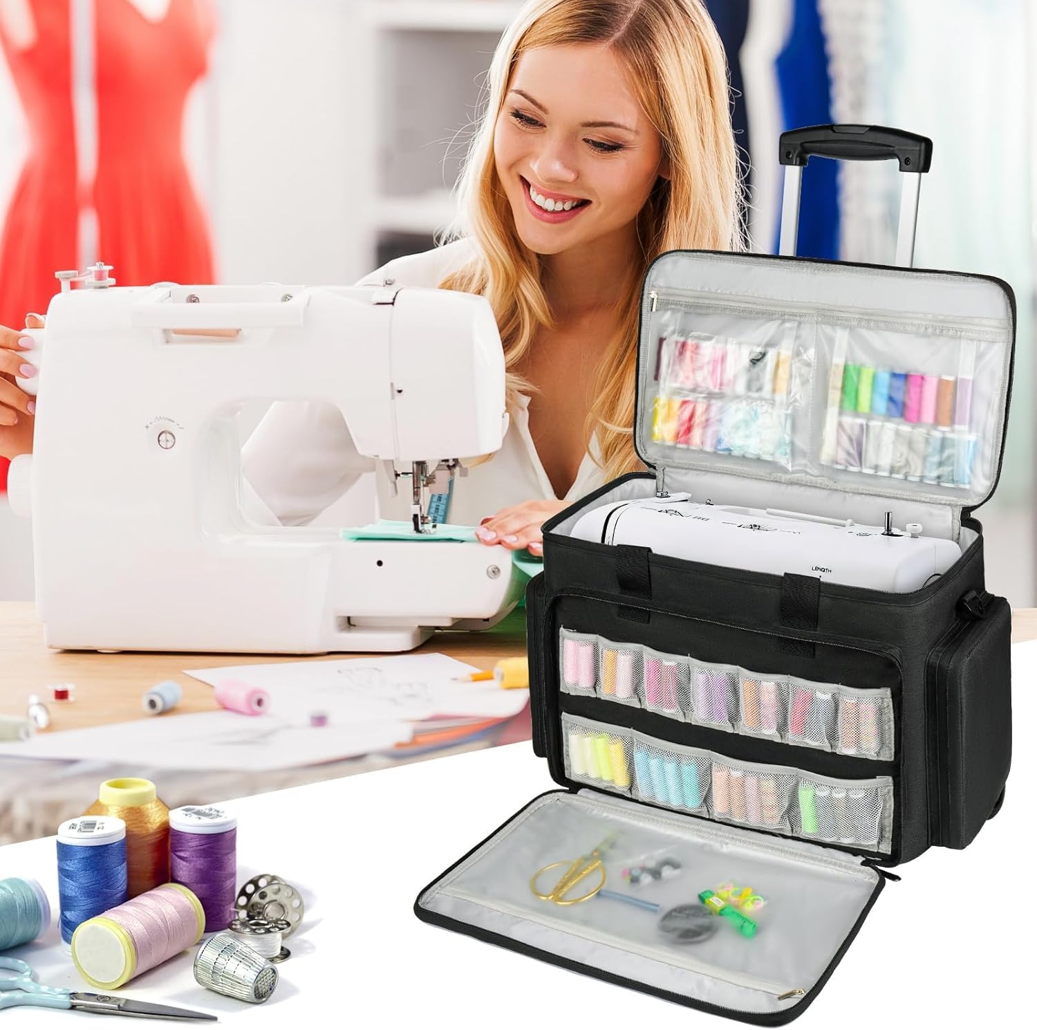 Borsa Trolley Staccabile per Macchina da Cucire, Nera - immagine 2