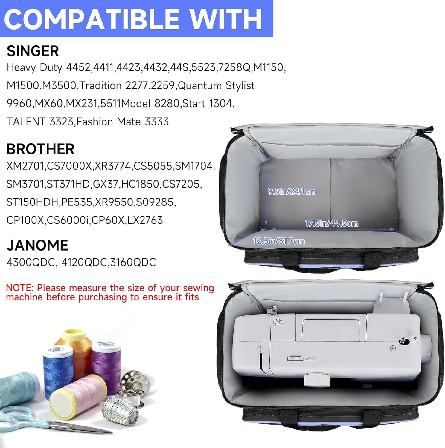 Borsa Trolley Staccabile per Macchina da Cucire, Nera - immagine 3