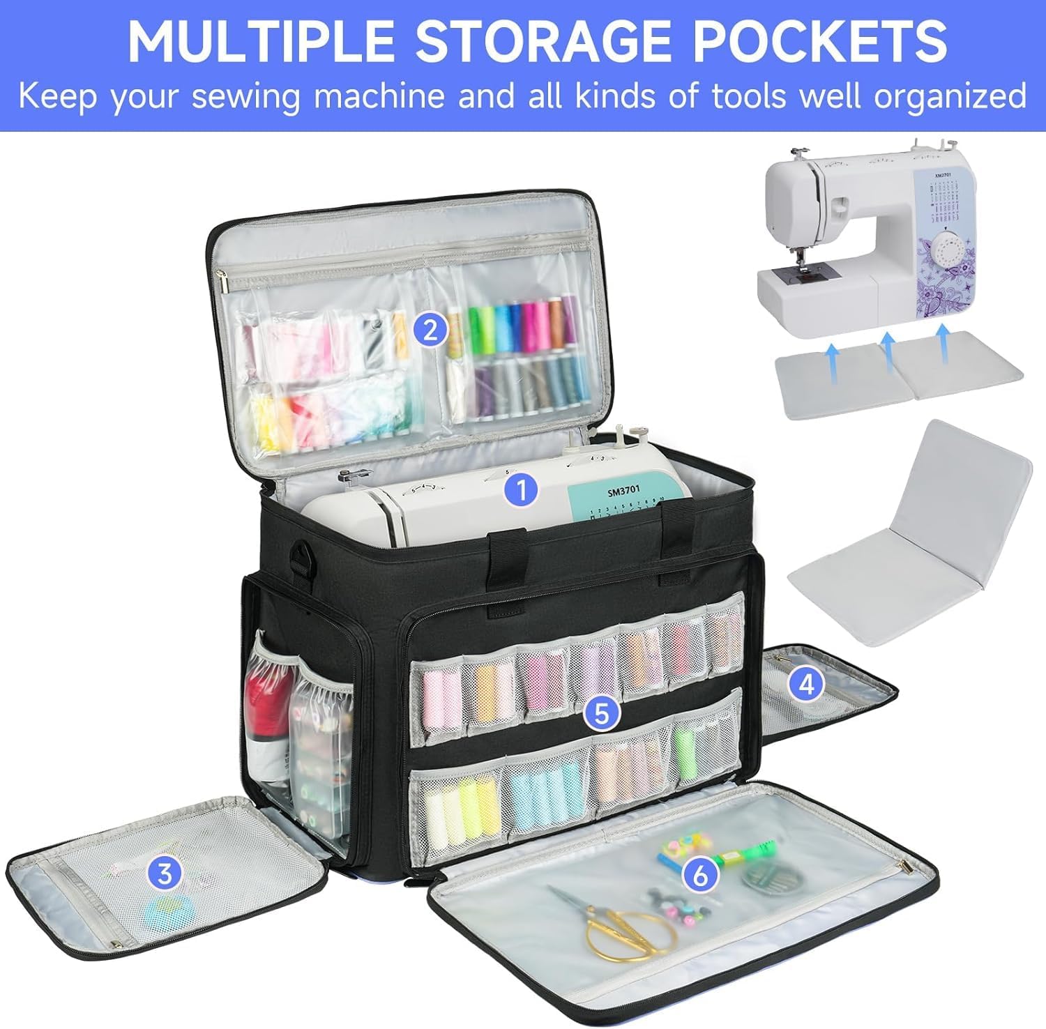 Borsa Trolley Staccabile per Macchina da Cucire, Nera - immagine 5