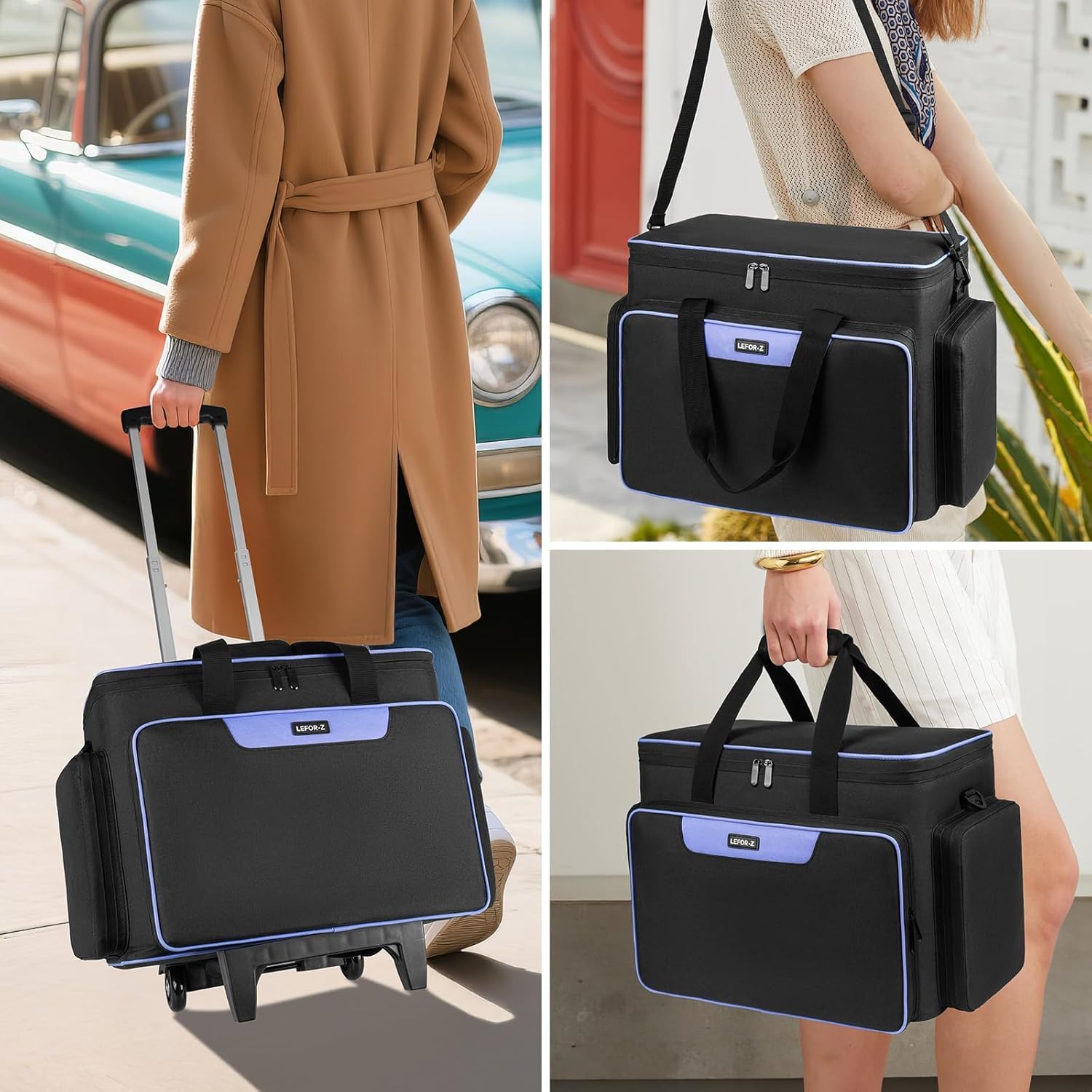 Borsa Trolley Staccabile per Macchina da Cucire, Nera - immagine 8