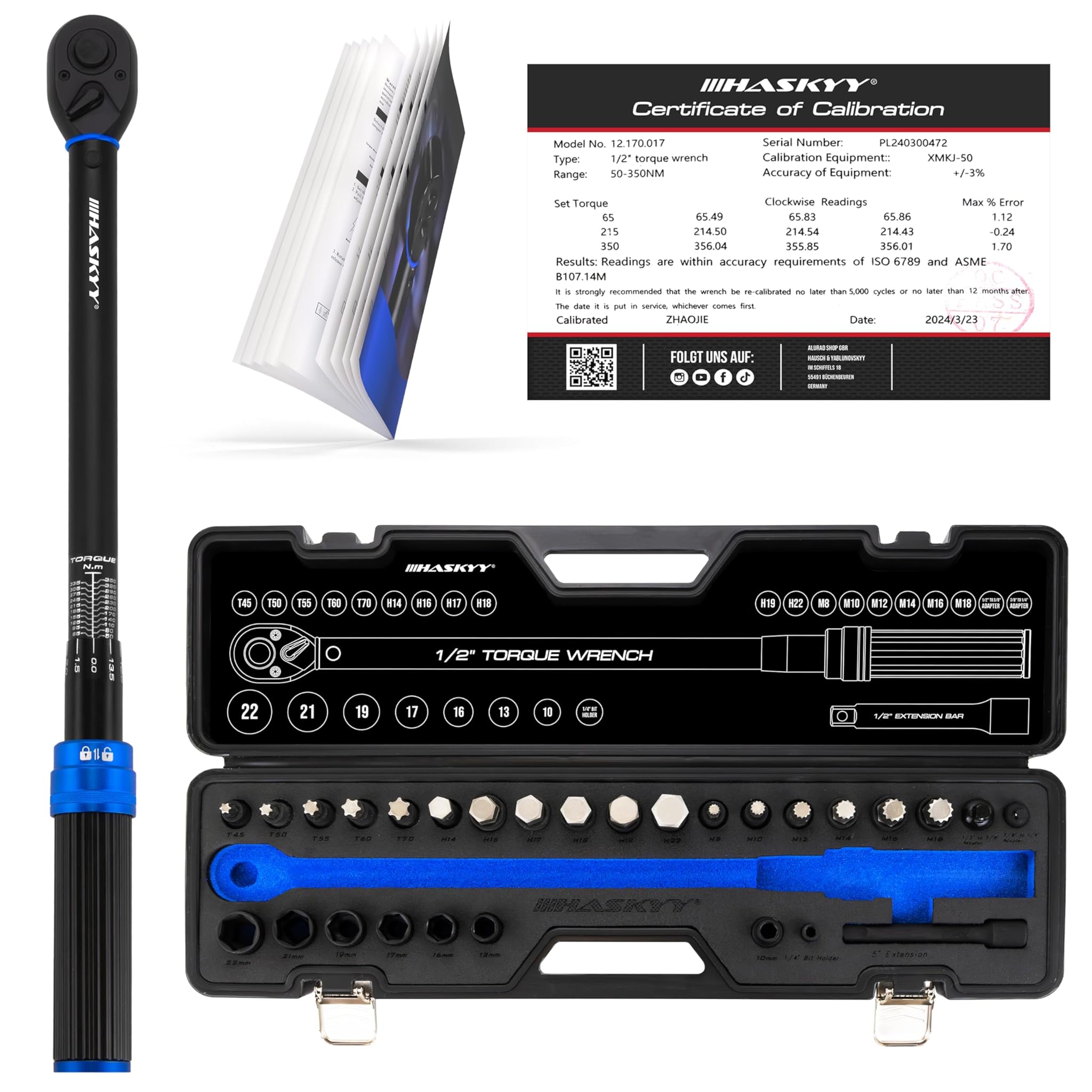 Haskyy Set Chiavi Dinamometriche 1/2", 50-350 Nm