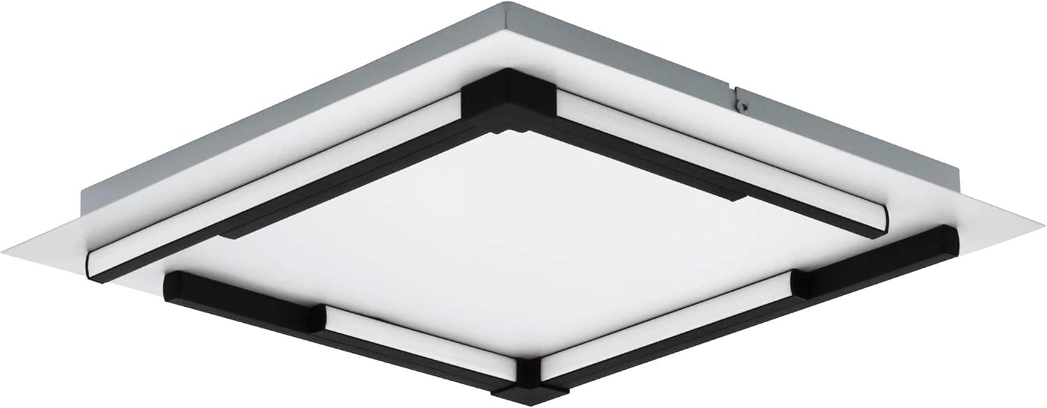 EGLO LED a soffitto Zampote, plafoniera quadrata, dimmerabile in acciaio, alluminio e plastica in bianco e nero, illuminazione a soffitto per cucina e corridoio, bianco caldo, 38 x 38 cm