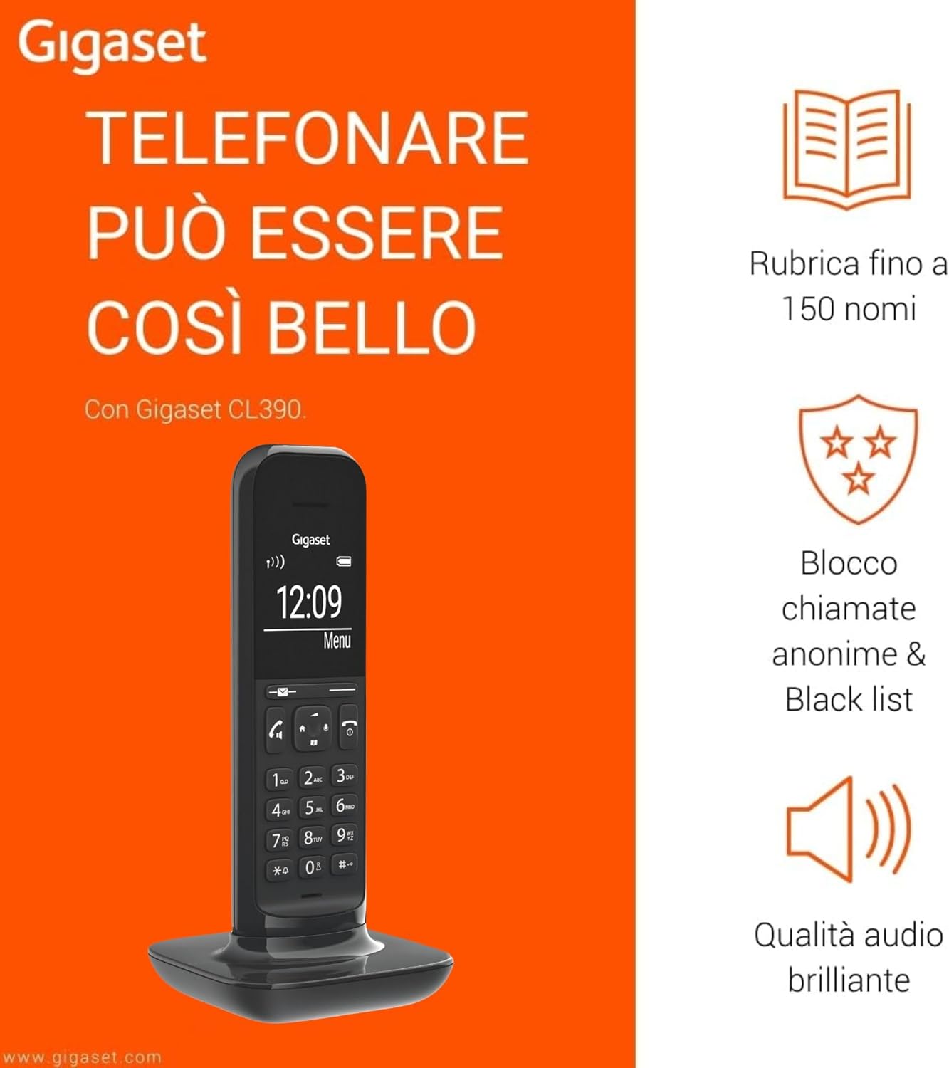 Gigaset CL390 - Telefono DECT Standard, Nero - immagine 5