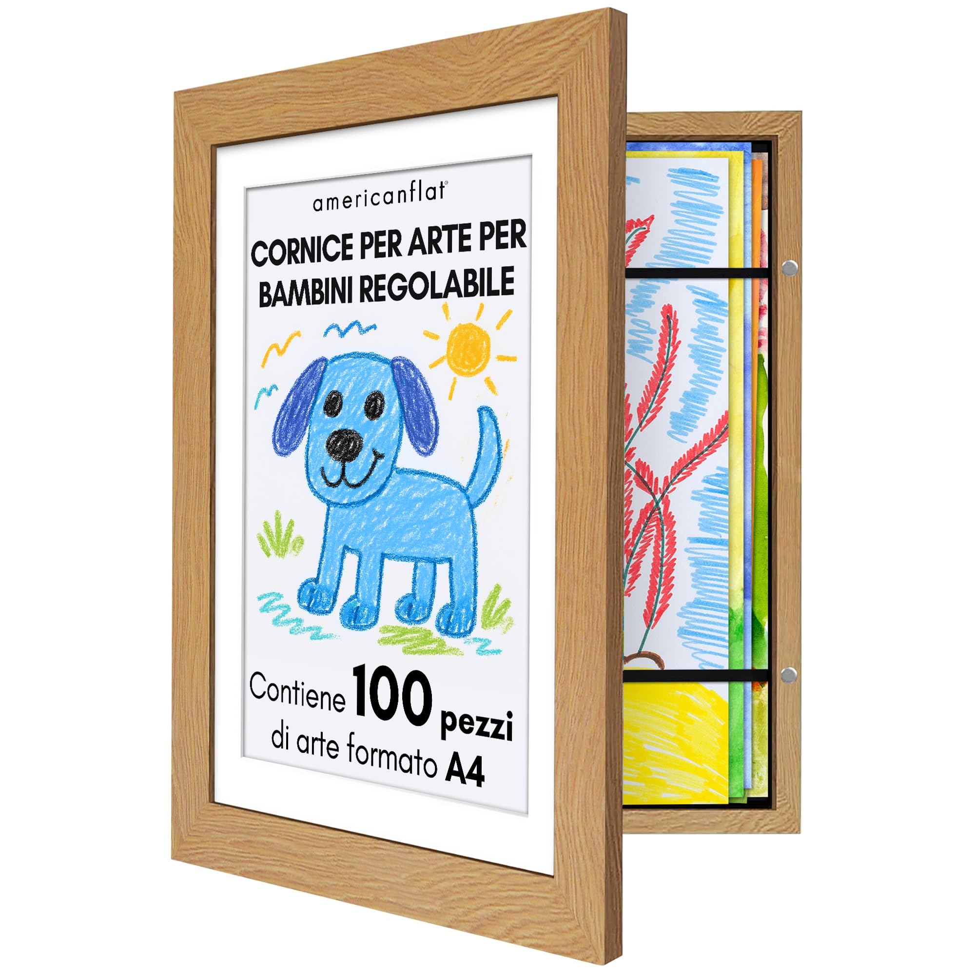 Americanflat Cornice Porta Disegni per Bambini, Rovere