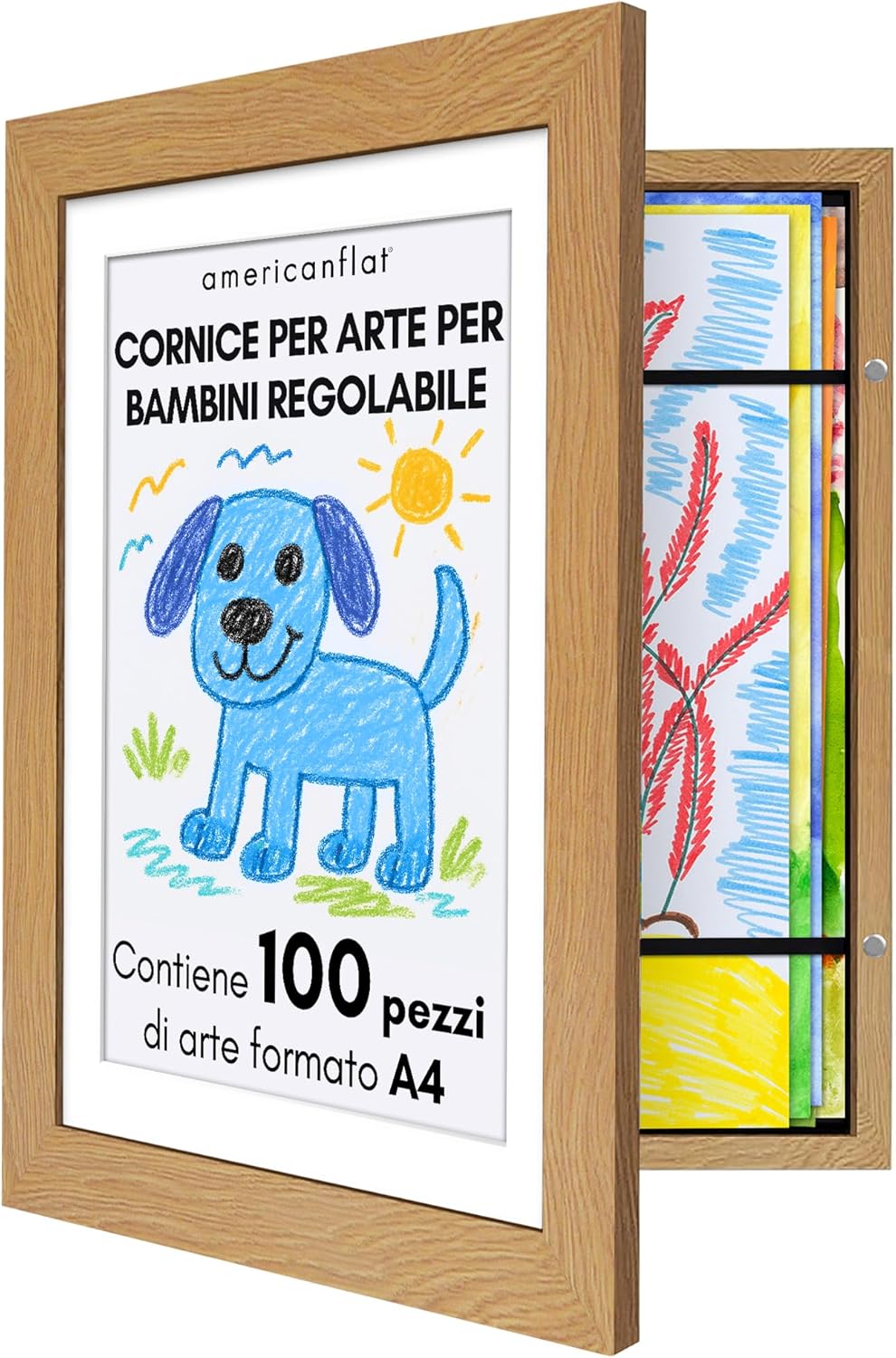 Americanflat Cornice Porta Disegni per Bambini, Rovere - immagine 1