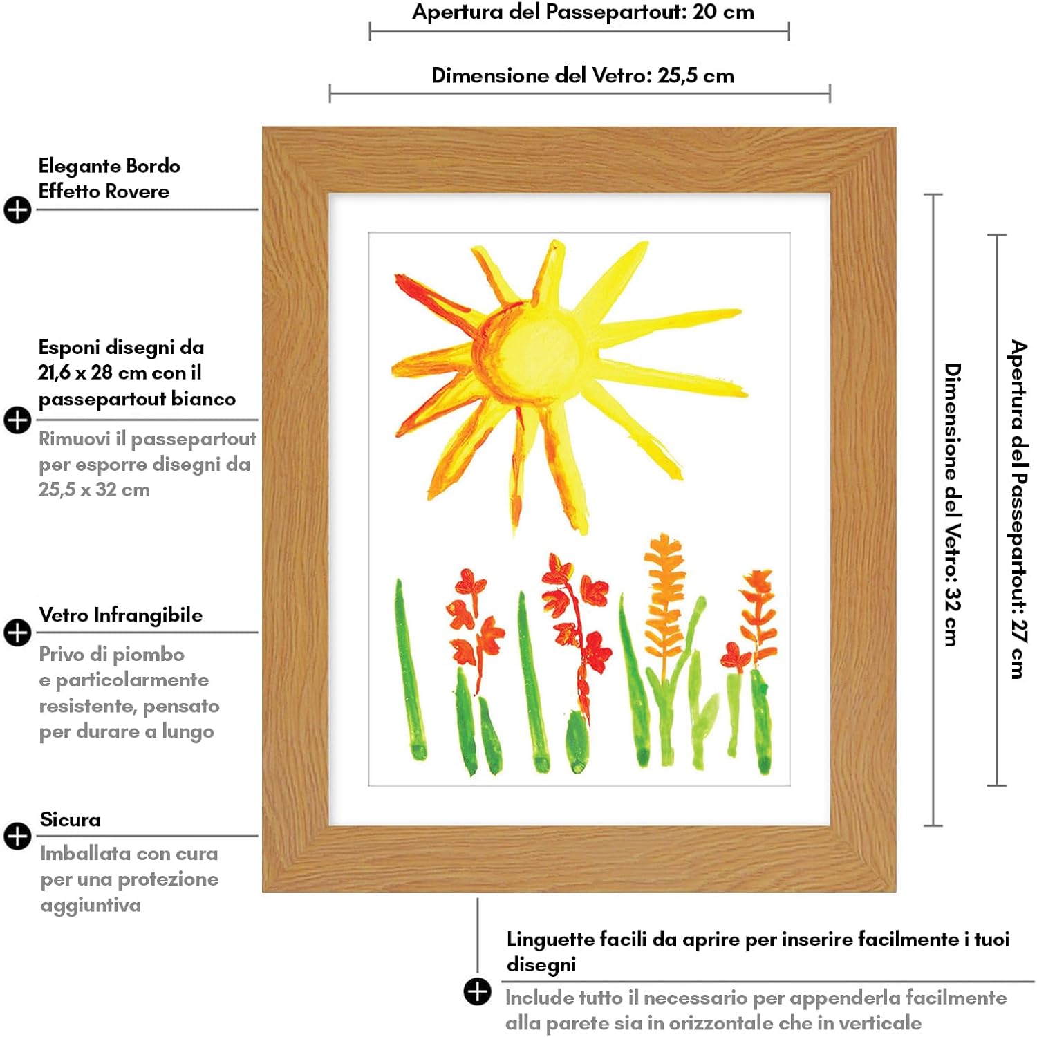 Americanflat Cornice Porta Disegni per Bambini, Rovere - immagine 3