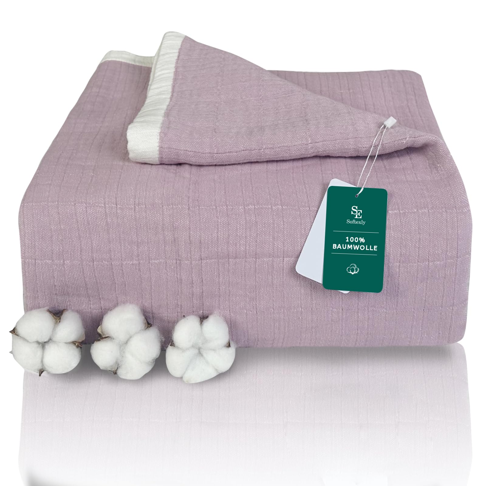 Se Softexly Coperta in Cotone 100% Mussola 230x260 cm, Viola