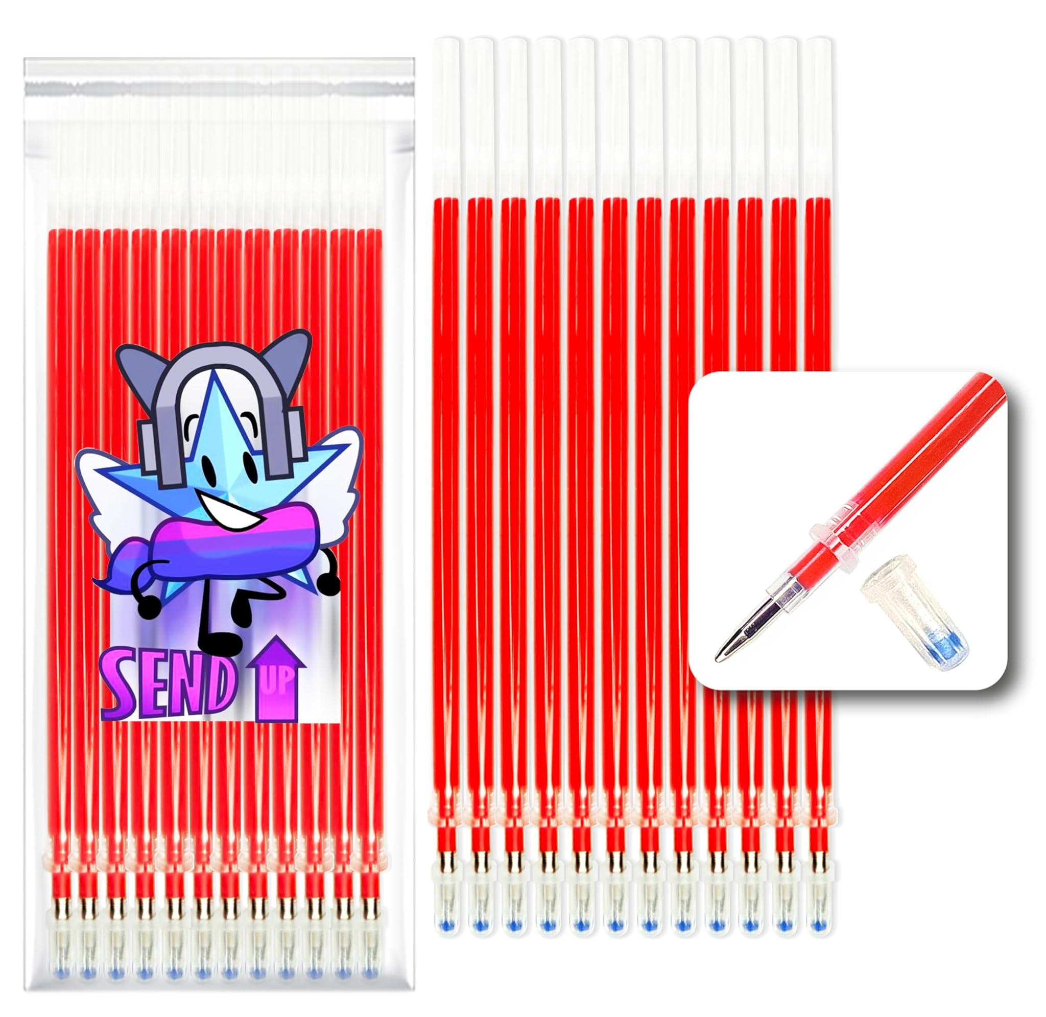 12 Ricariche XXL per penna gel cancellabile compatibile anche con Legami punta 0,5. bullet stick per scritturaa scuola, su tessuto e pelle termo-cancellabile (rosso)