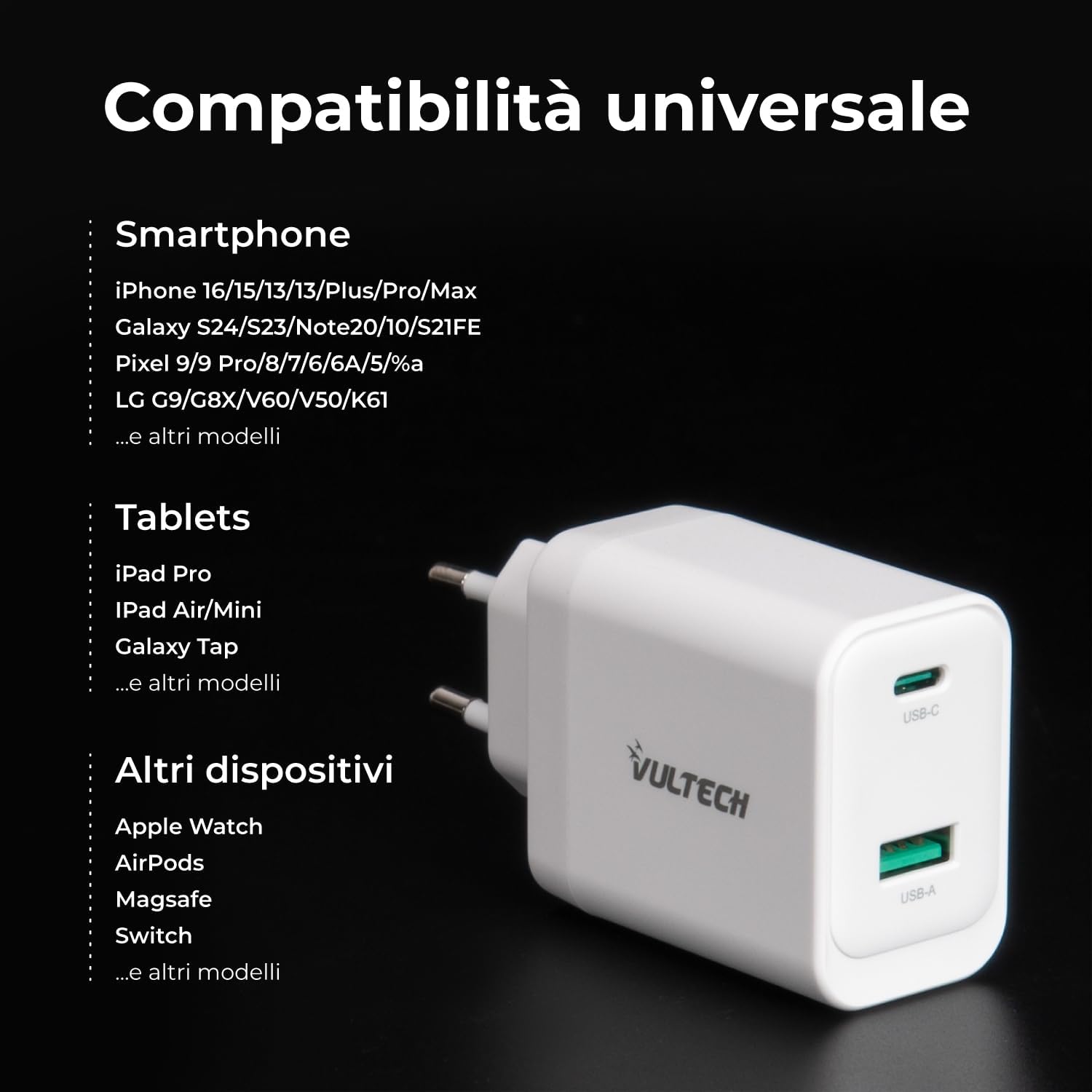 Vultech CC45-1C1A - Caricatore Universale 45W GaN USB, Bianco - immagine 7