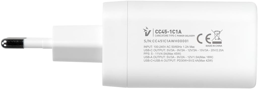 Vultech CC45-1C1A - Caricatore Universale 45W GaN USB, Bianco - immagine 8