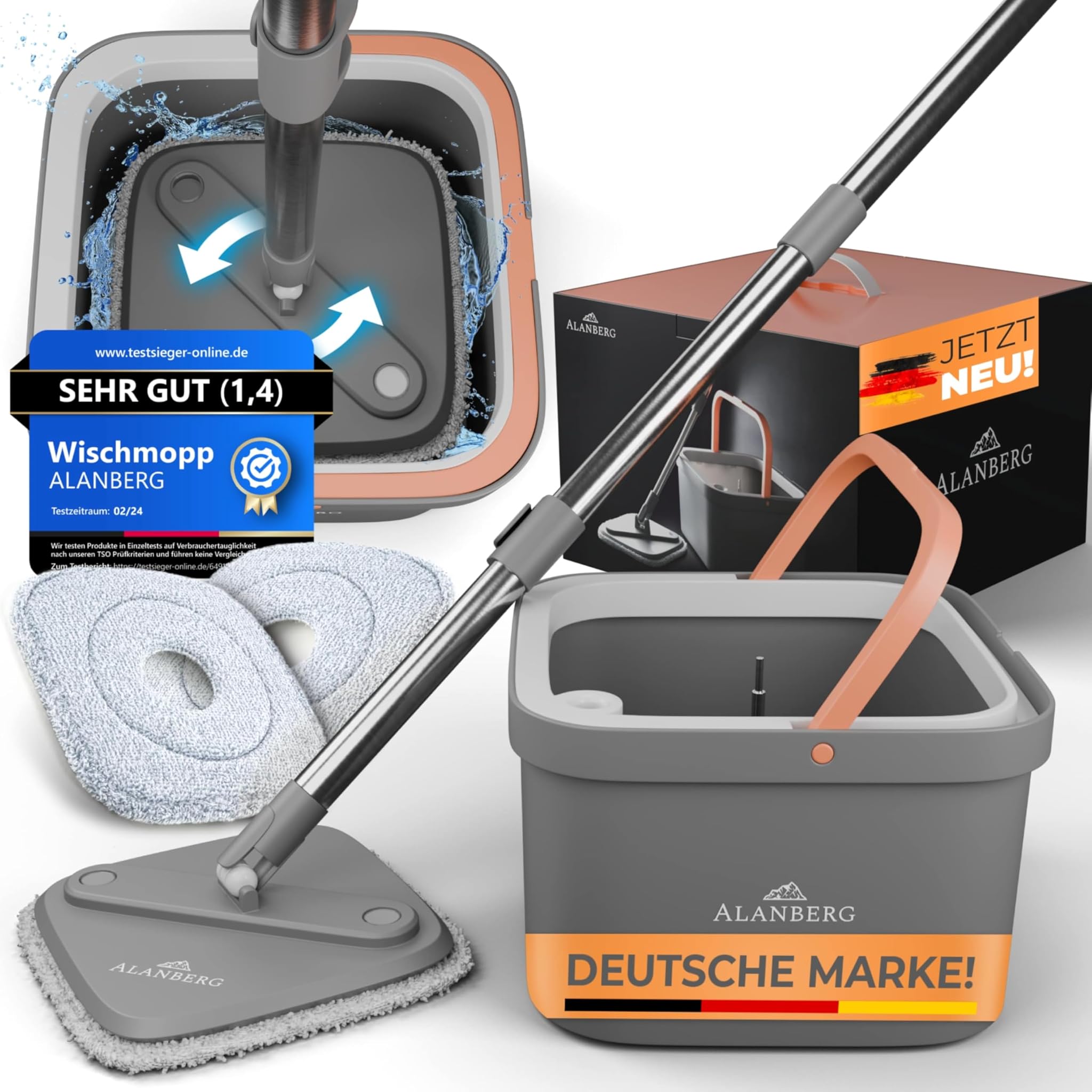 Alanberg® Set Mop con Secchio a 2 Camere, Grigio