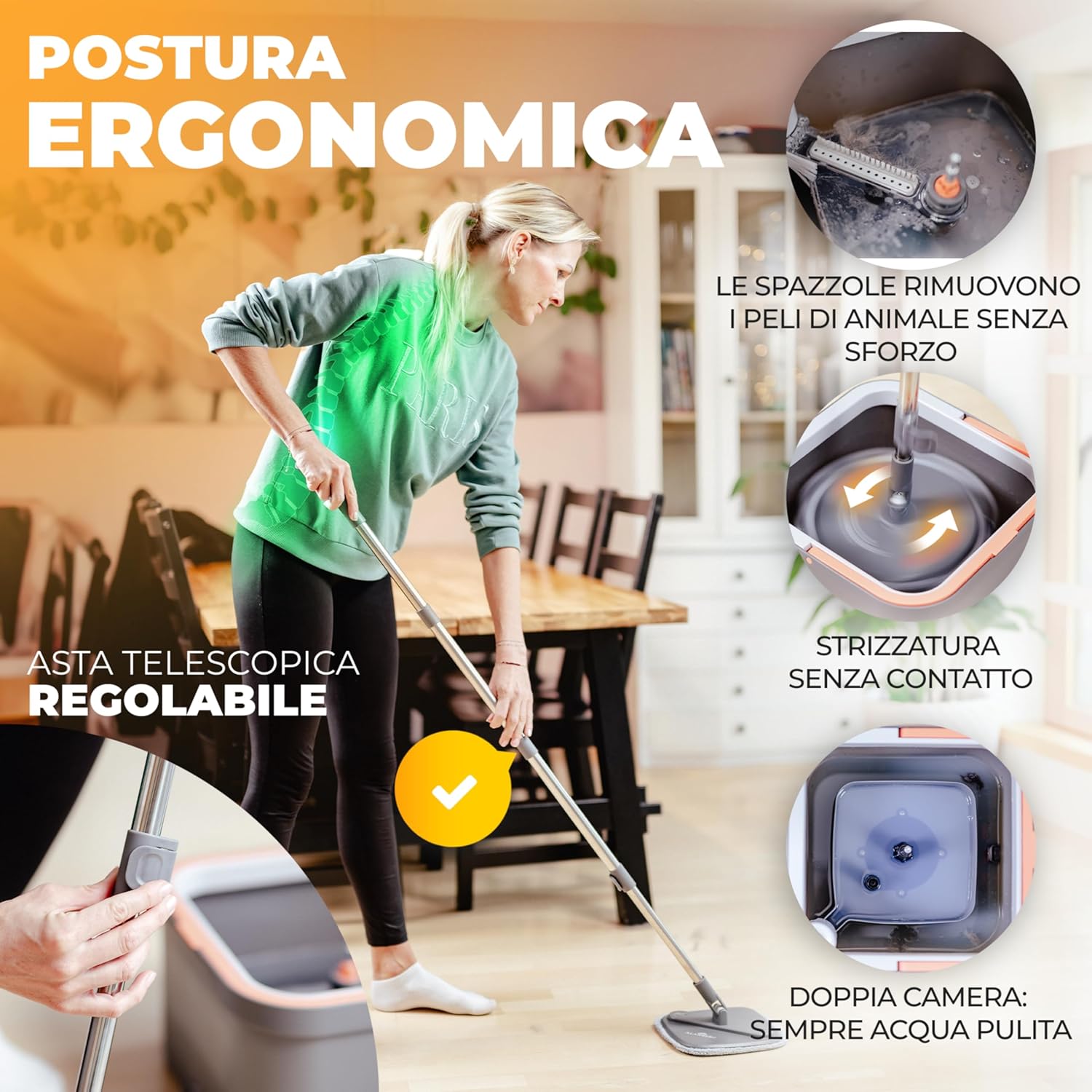 Alanberg® Set Mop con Secchio a 2 Camere, Grigio - immagine 3