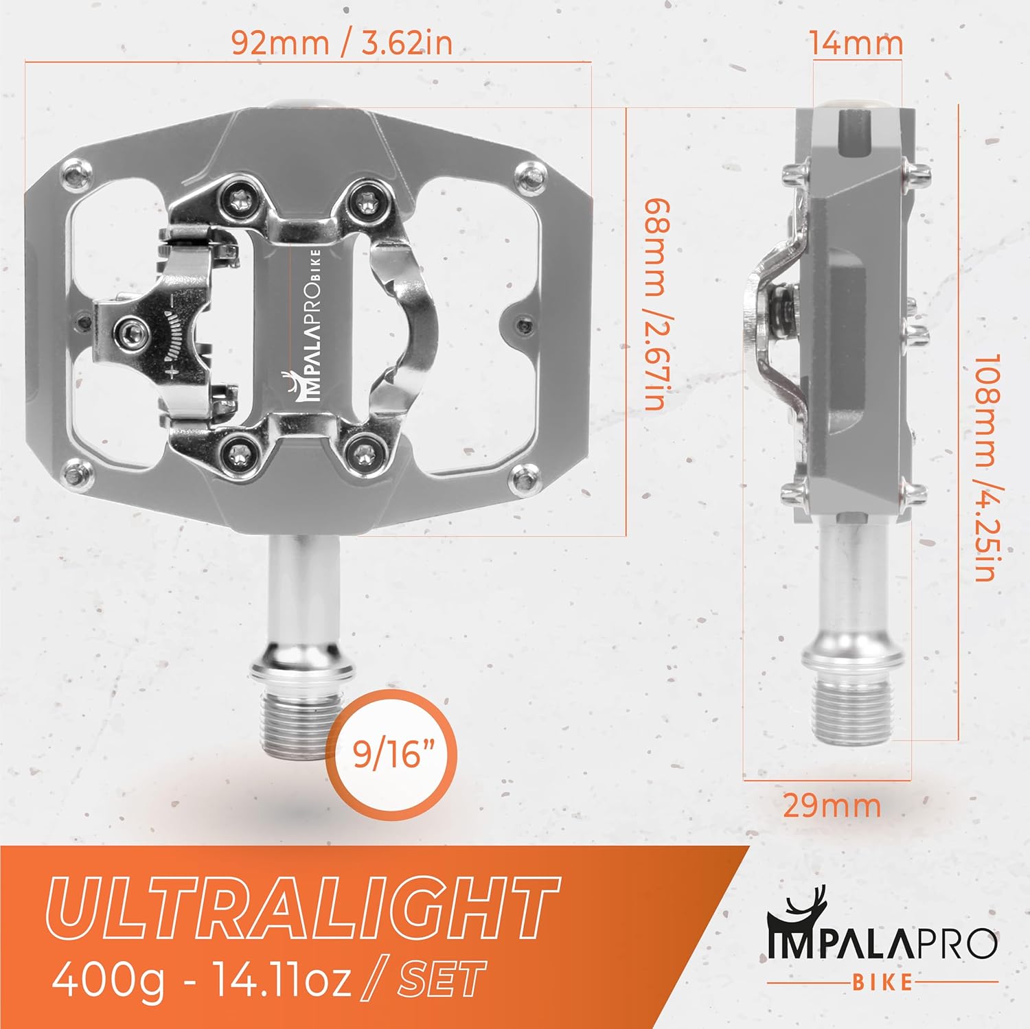 Impalapro Pedali SPD MTB 9/16" Alluminio CNC - immagine 2