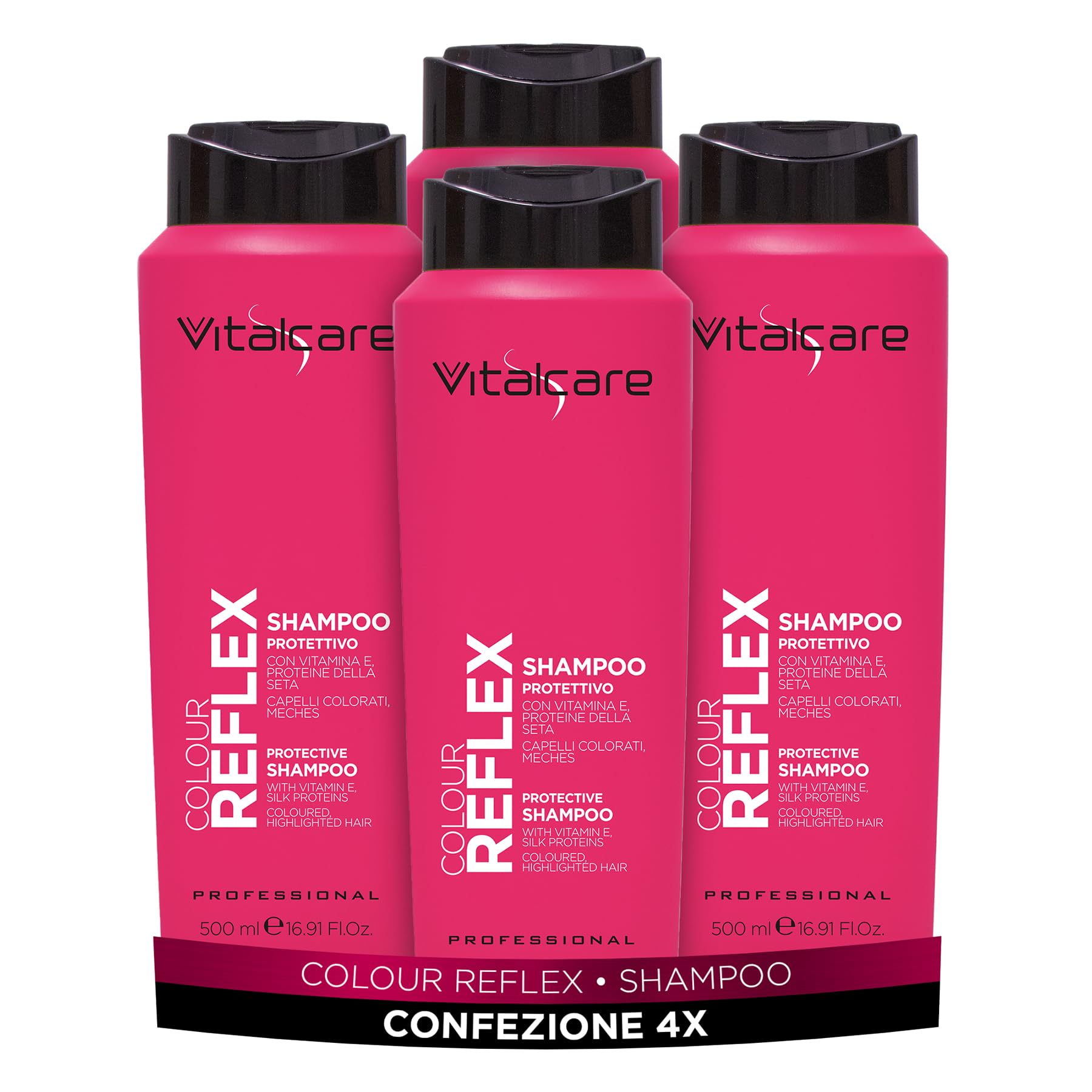 Vitalcare | Colour Reflex - Shampoo Protettivo per Capelli Colorati, con Meches o Trattati, con Vitamina E e Proteine Della Seta, per Capelli più Morbidi e Brillanti, 4 x 500 ml