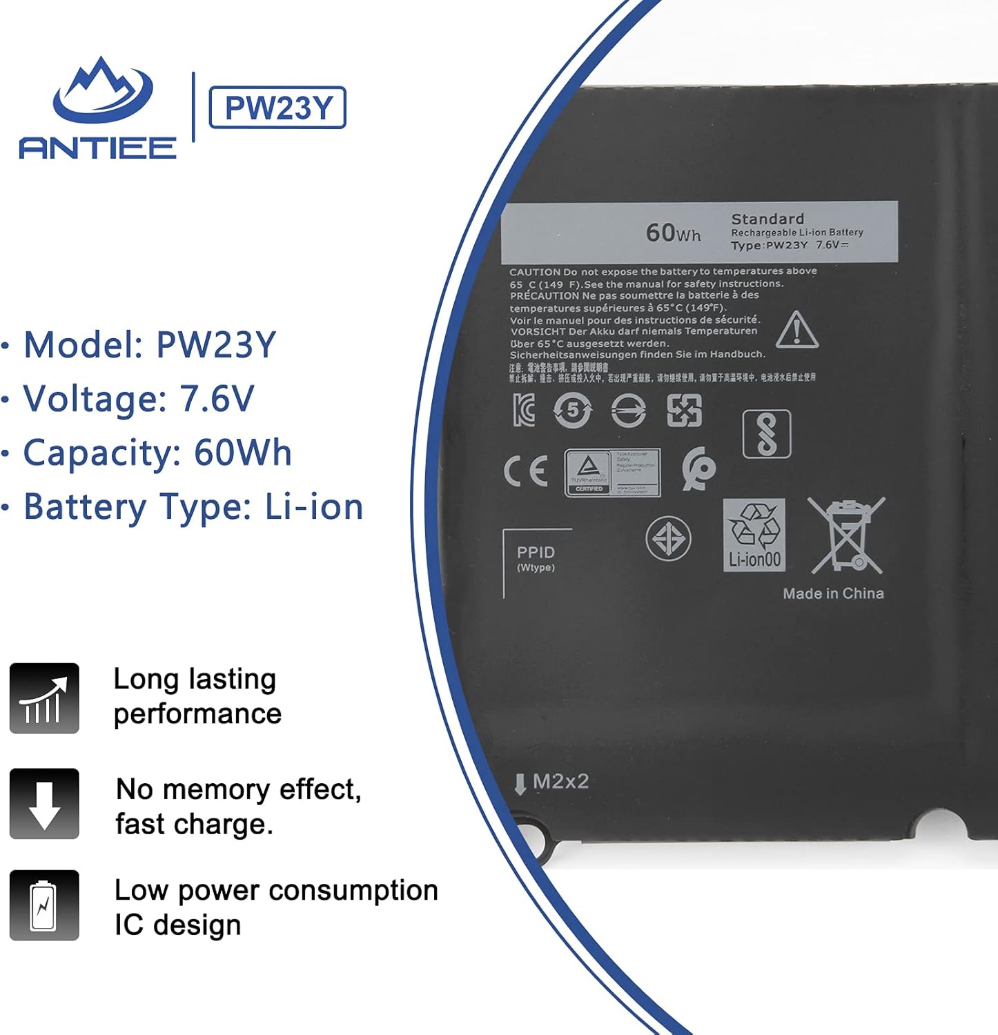 Antiee Batteria 60Wh PW23Y per Dell XPS 13 9360 - immagine 2