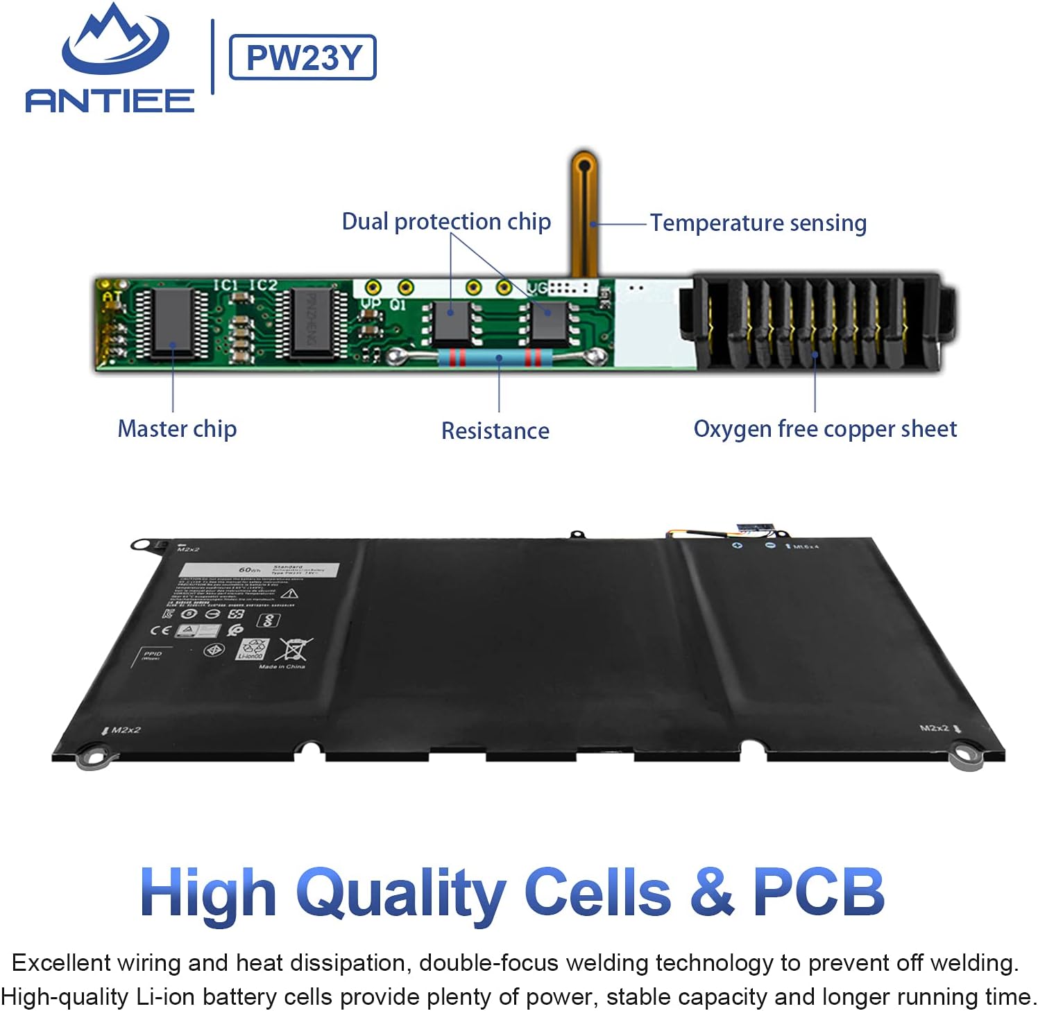 Antiee Batteria 60Wh PW23Y per Dell XPS 13 9360 - immagine 3