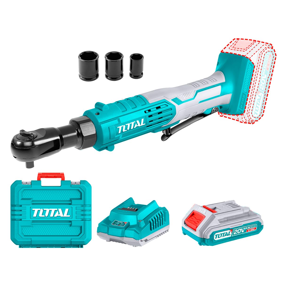 Total Chiave a cricchetto a batteria 20V 65 Nm