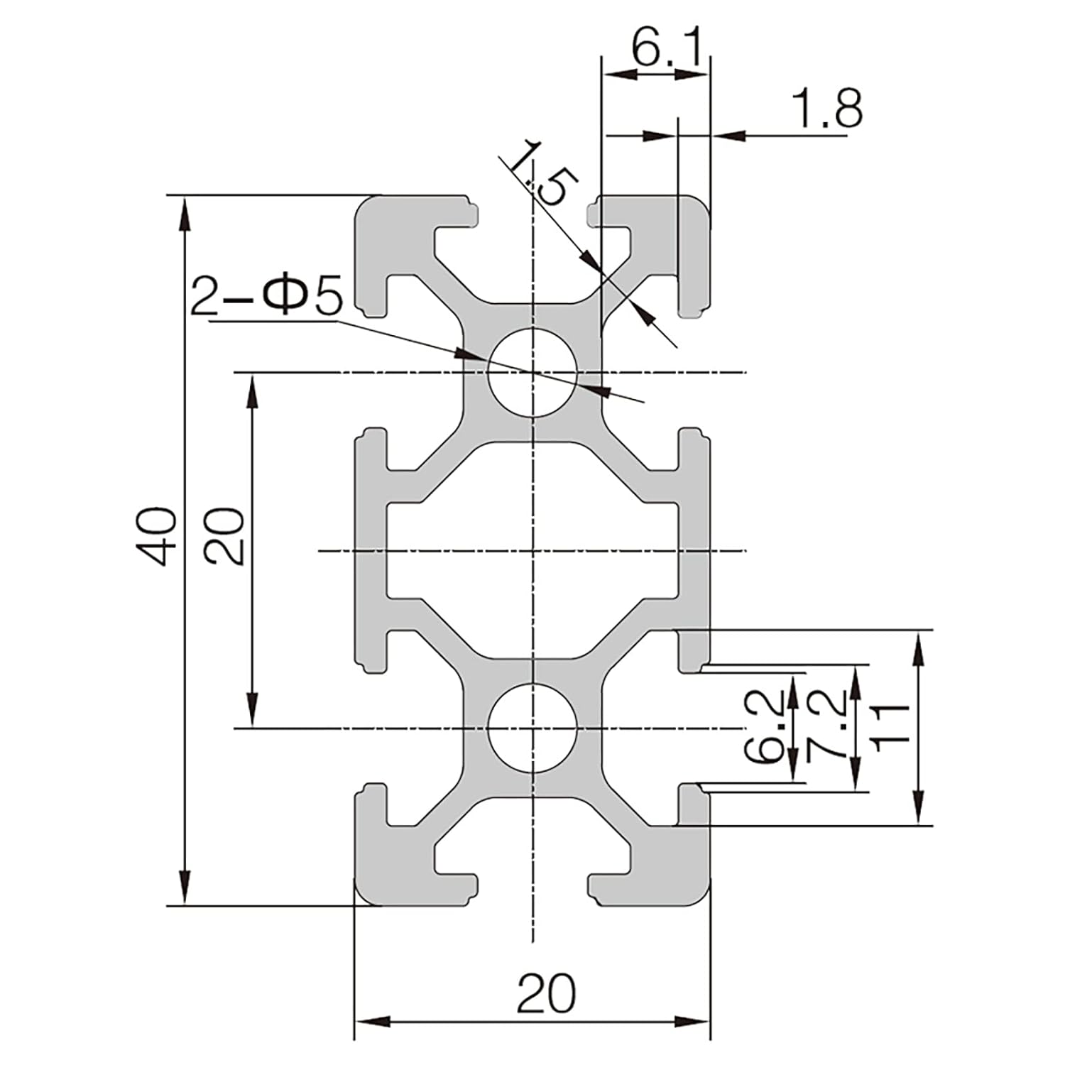 Profilo in Alluminio 2040 T Tipo Nero 700mm (2 Pezzi) - immagine 2