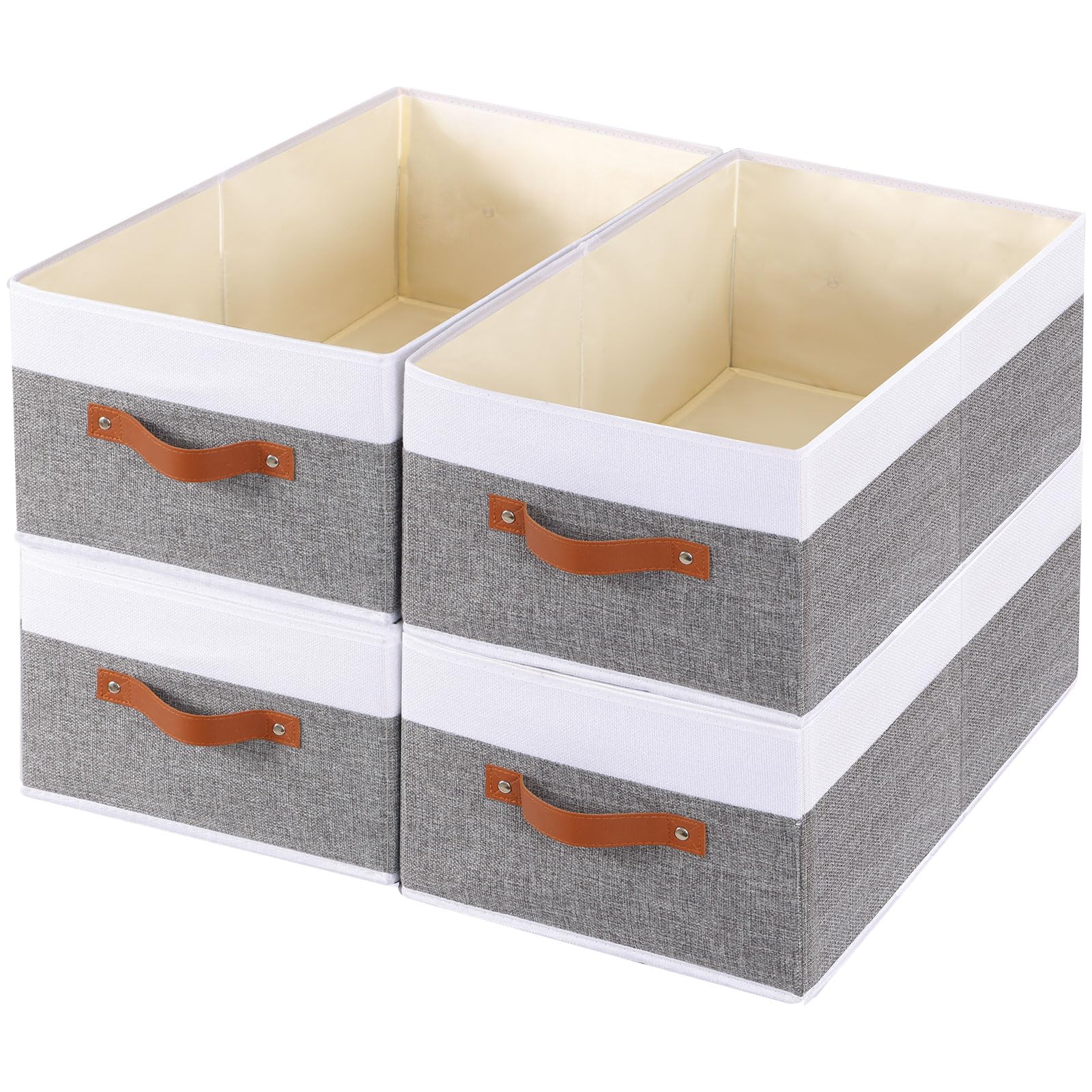Yheenlf 4 Scatole per Armadio 33x23x14cm, Grigio/Bianco
