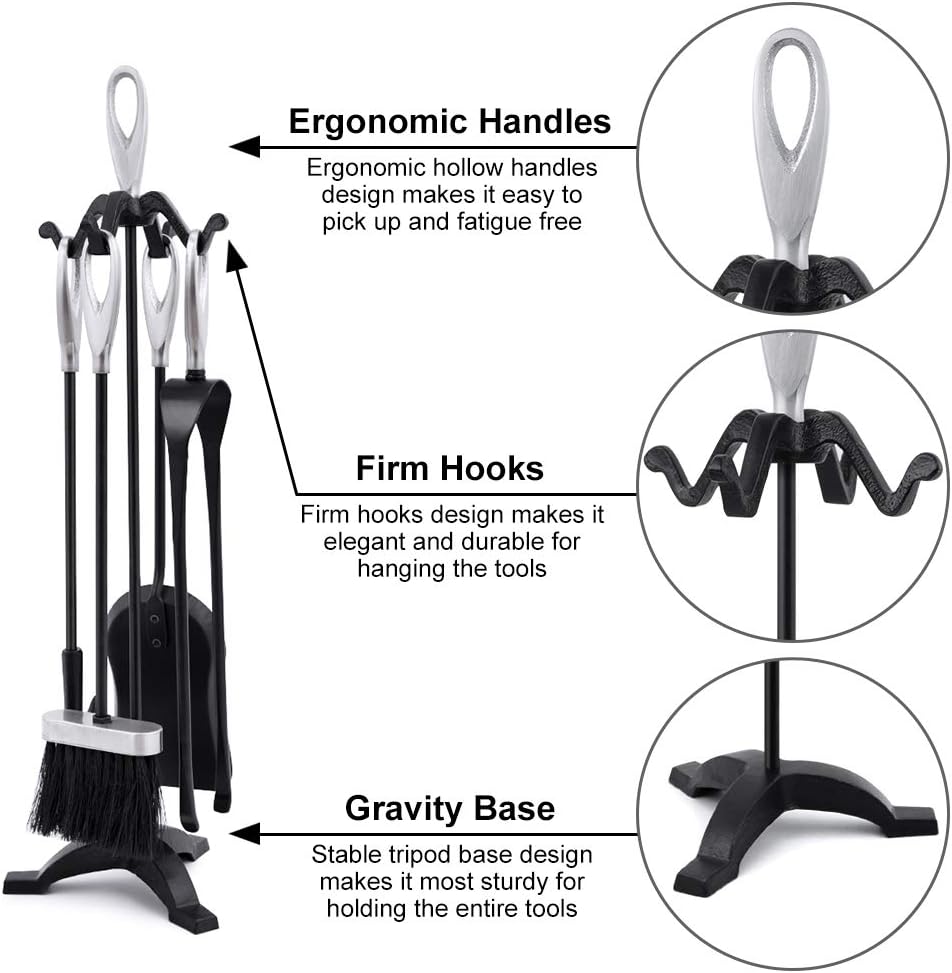 Amagabeli Set Attrezzi per Camino 64cm 5 Pezzi, Nero - immagine 3