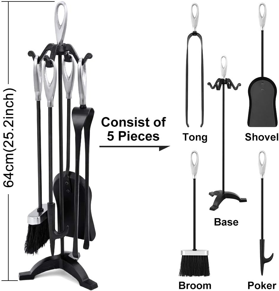 Amagabeli Set Attrezzi per Camino 64cm 5 Pezzi, Nero - immagine 4