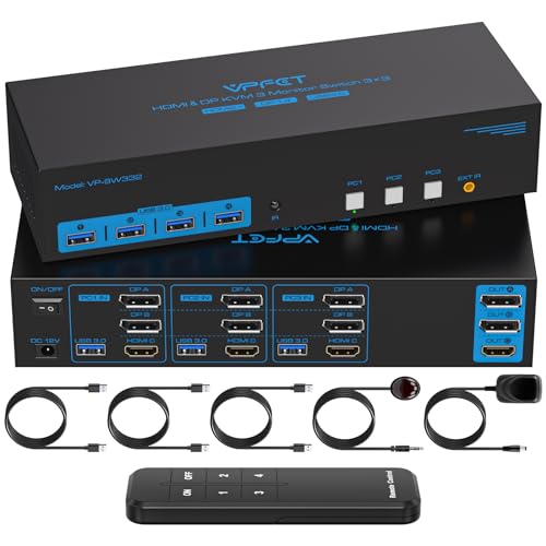 KVM Switch 3 PC 3 Monitor 8K60Hz HDMI+DP USB3.0