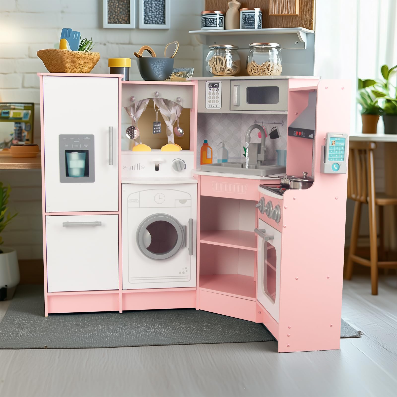 Woodenfun Cucina per Bambini in Legno Rosa con Accessori